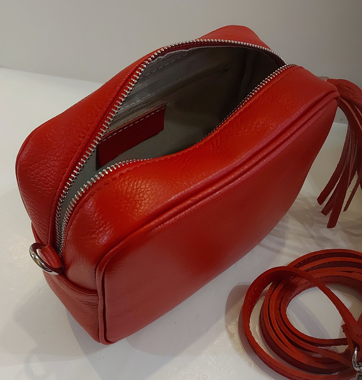 Italian Leather Cross-Body/Shoulder/Camera Bag - Red