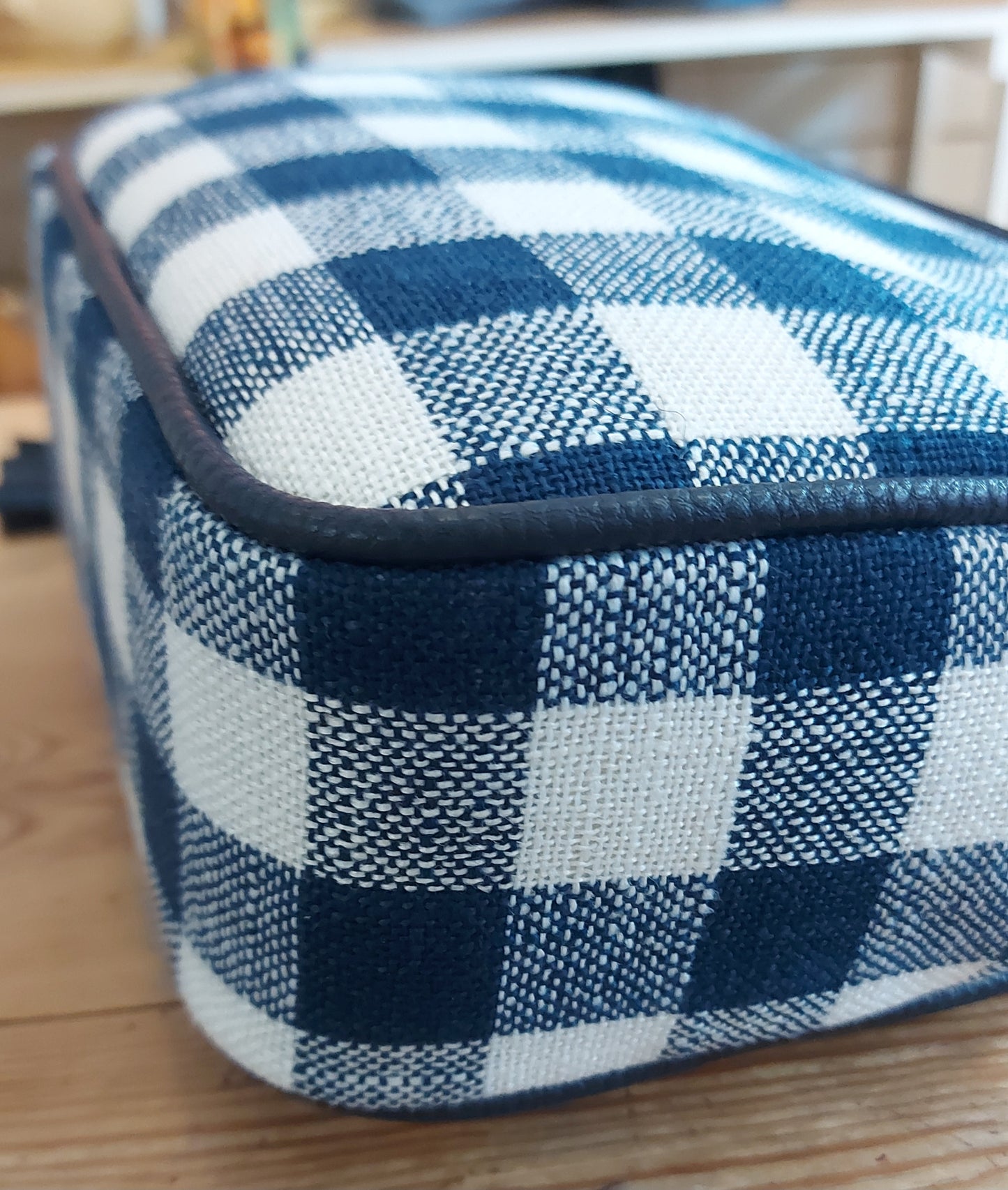 Faux Leather Camera Bag - NAVY & WHITE