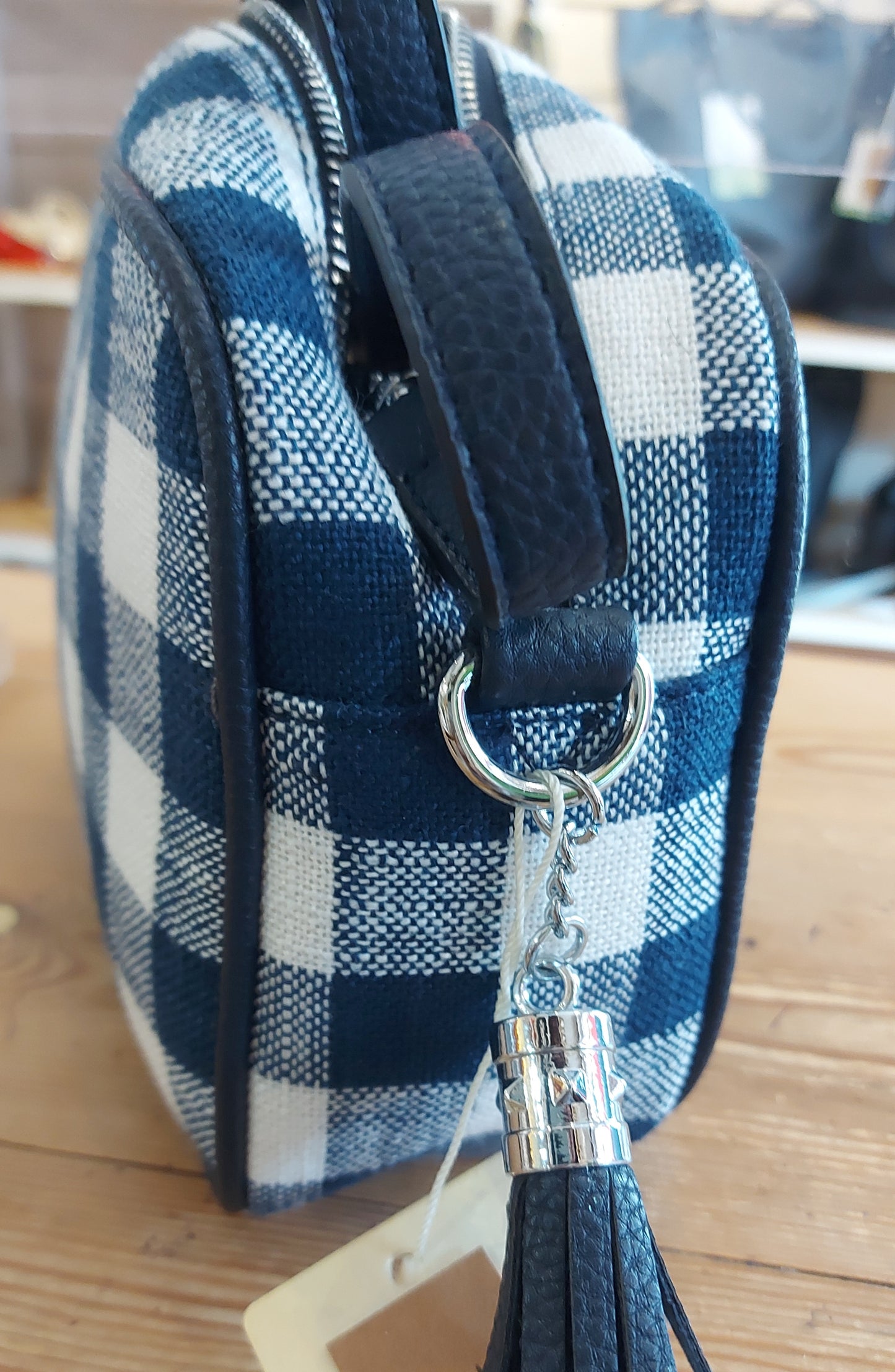 Faux Leather Camera Bag - NAVY & WHITE
