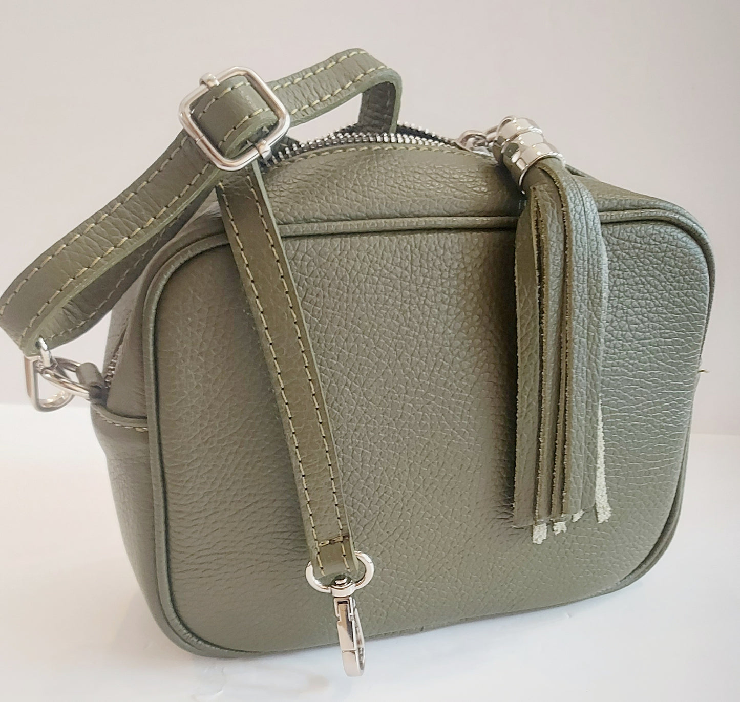 Italian Leather Cross-Body/Shoulder Bag - Khaki Green