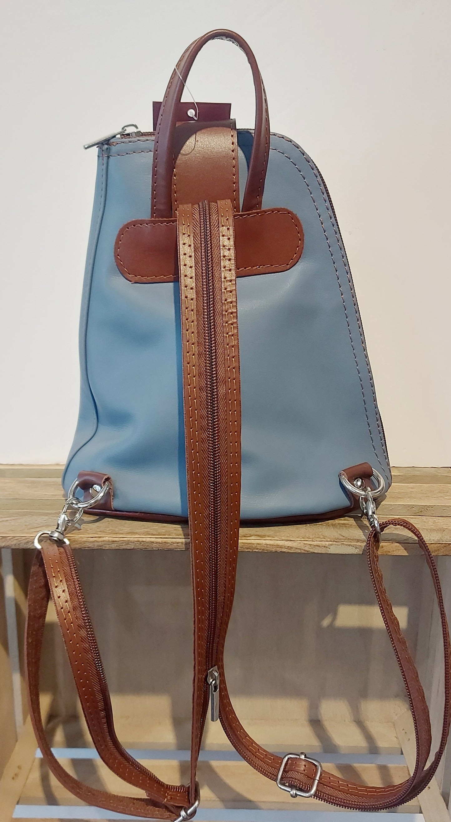 Italian Leather Mini Back-Pack - Denim Blue & Chocolate