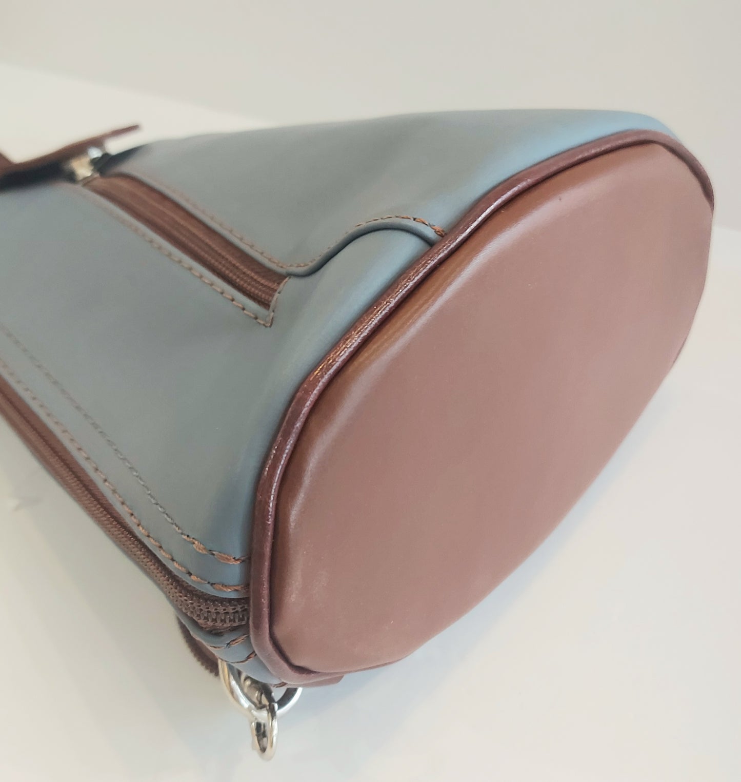 Italian Leather Mini Back-Pack - Denim Blue & Chocolate