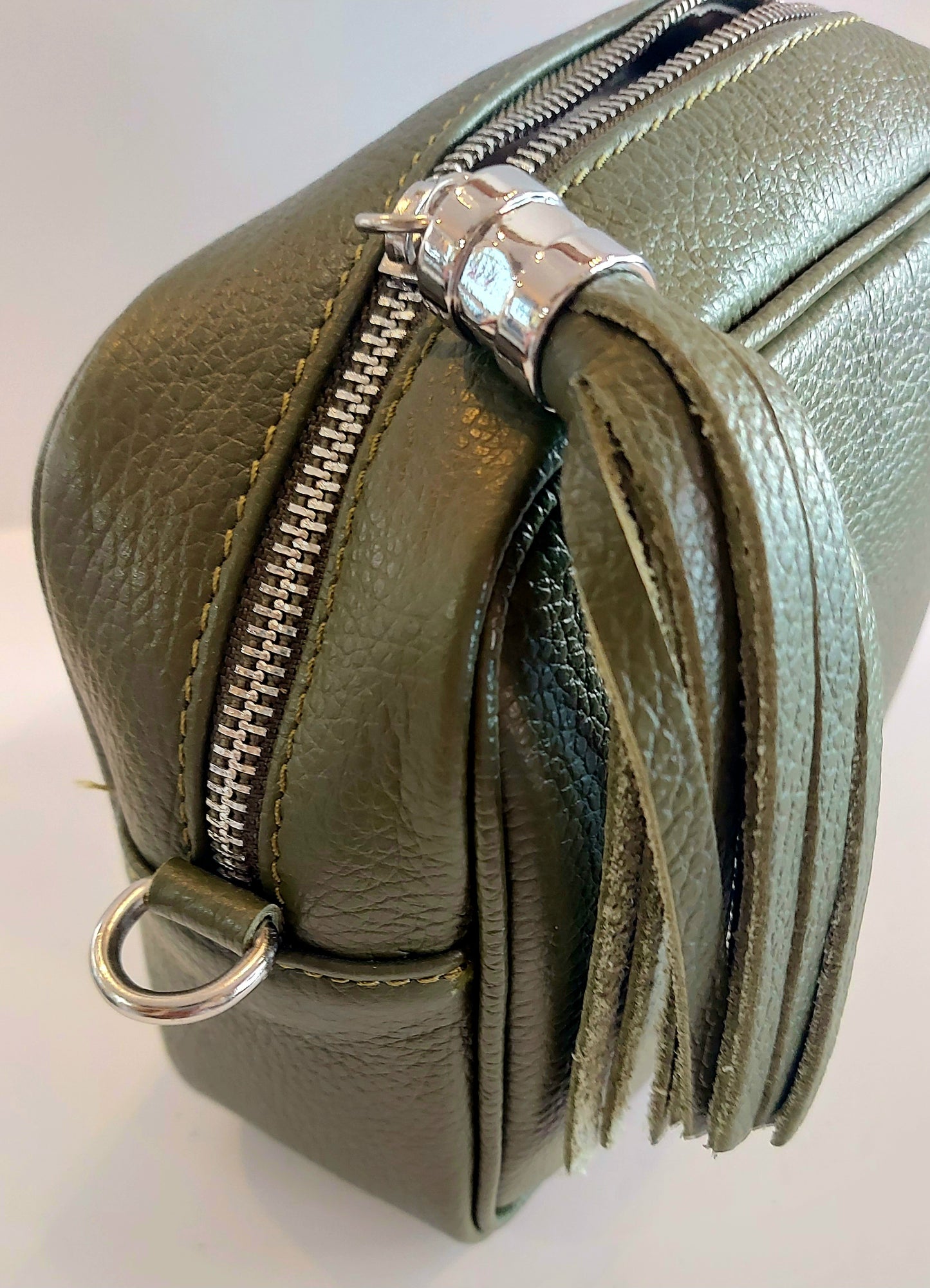 Italian Leather Cross-Body/Shoulder Bag - Khaki Green