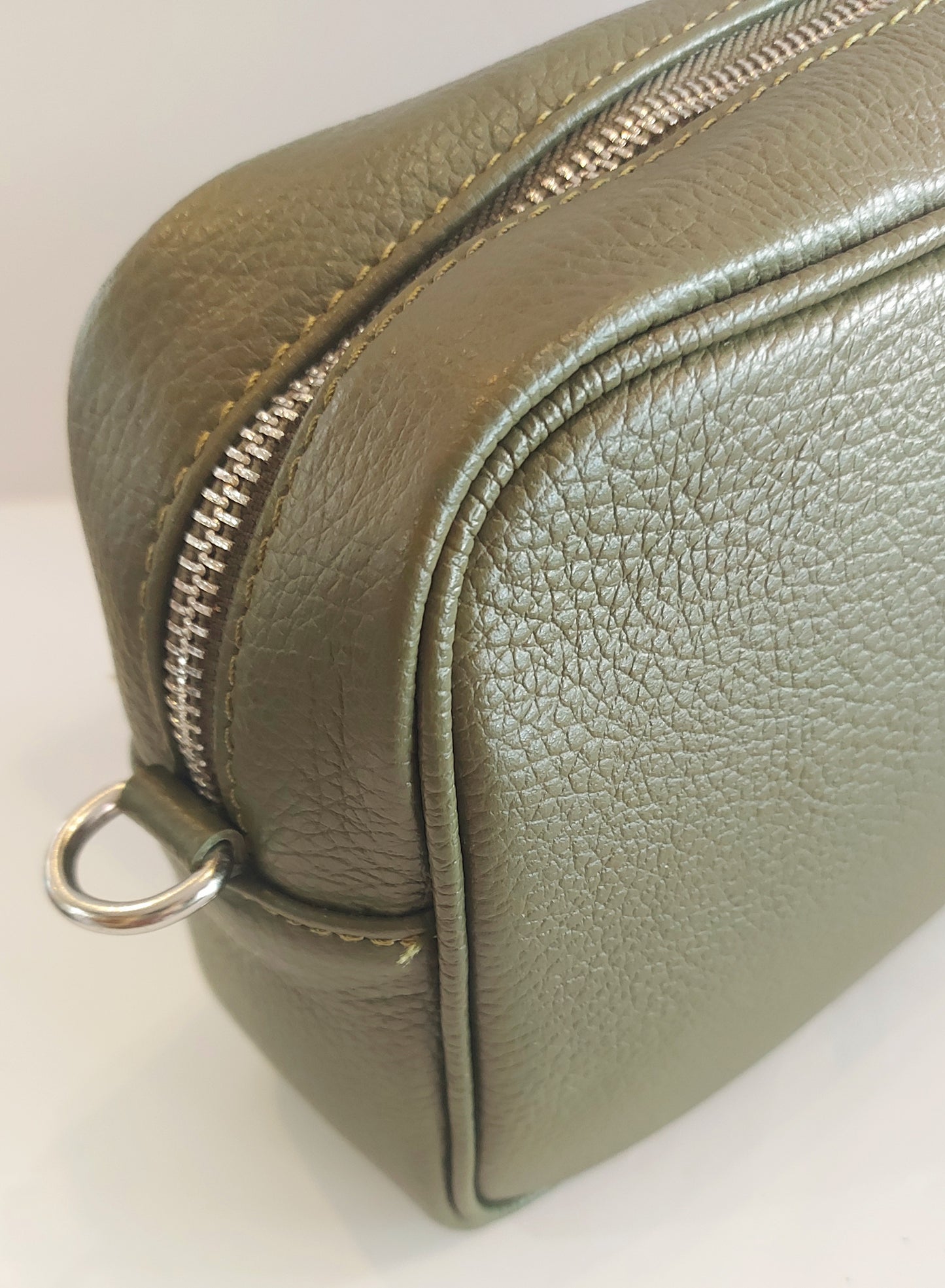 Italian Leather Cross-Body/Shoulder Bag - Khaki Green