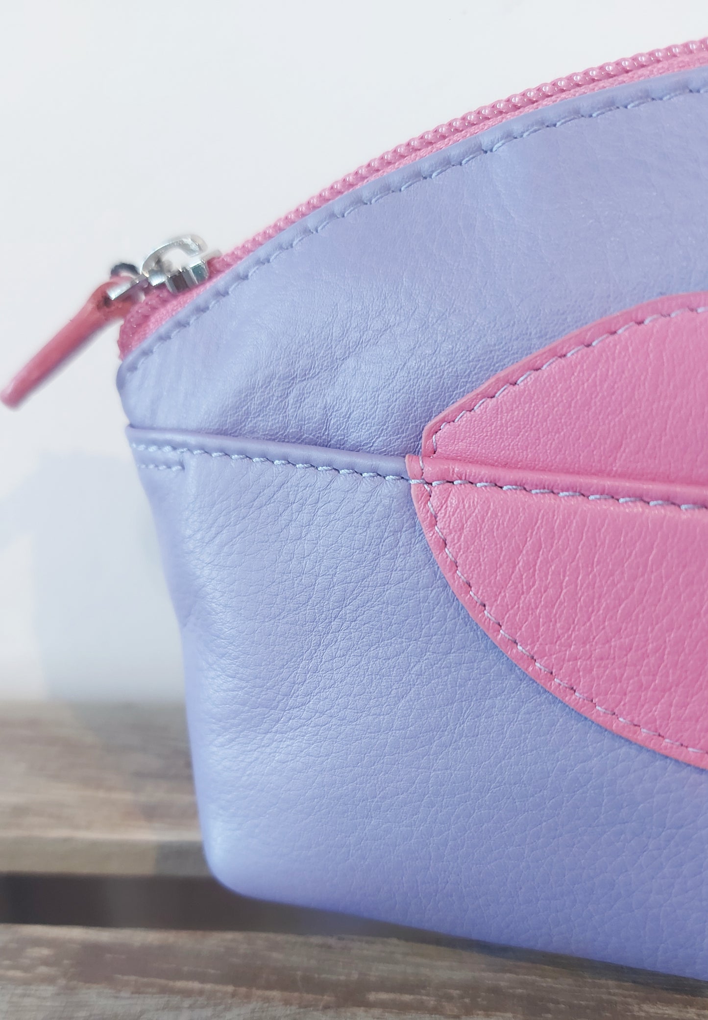 Leather Make-Up Bag/Pouch - Lilac & Pink
