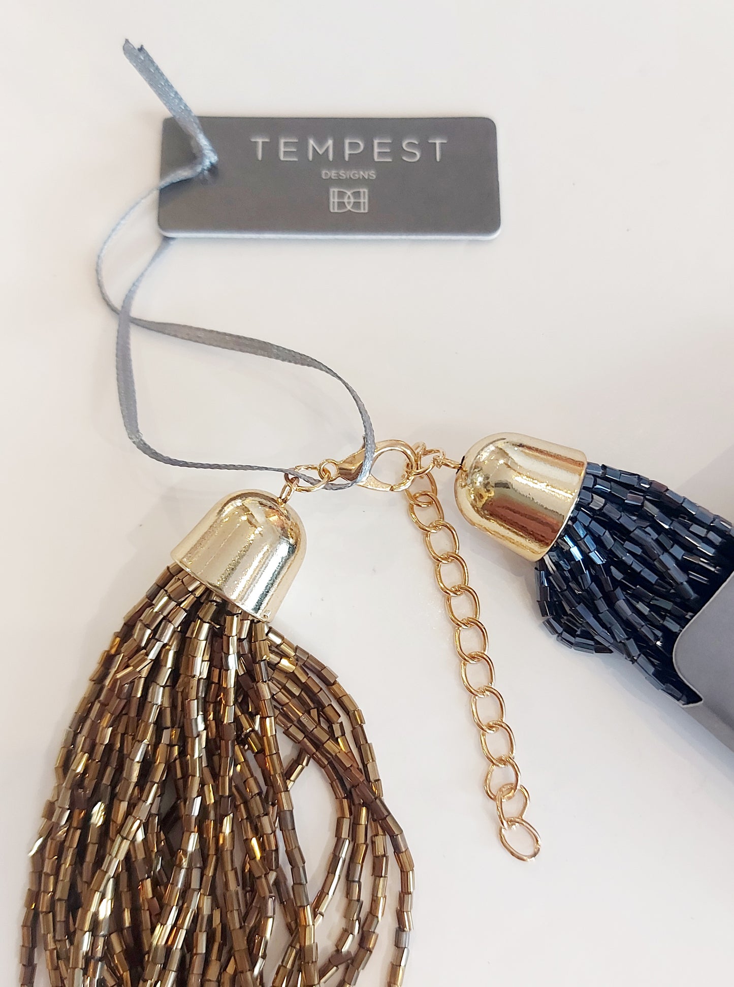 Multi-Strand Necklace - Blue/Bronze/White