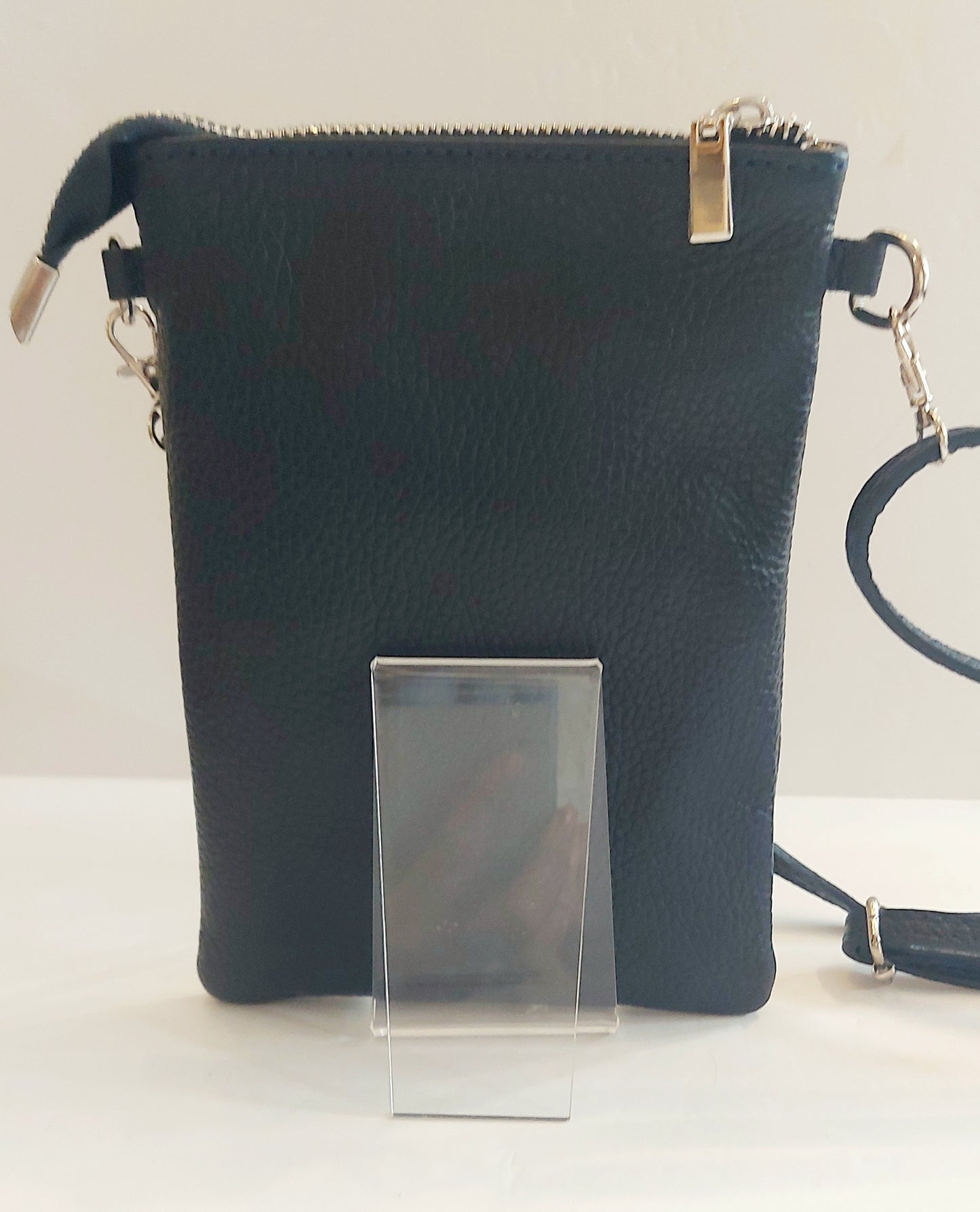 Leather Mini Shoulder Bag/Phone Pouch - Navy Blue