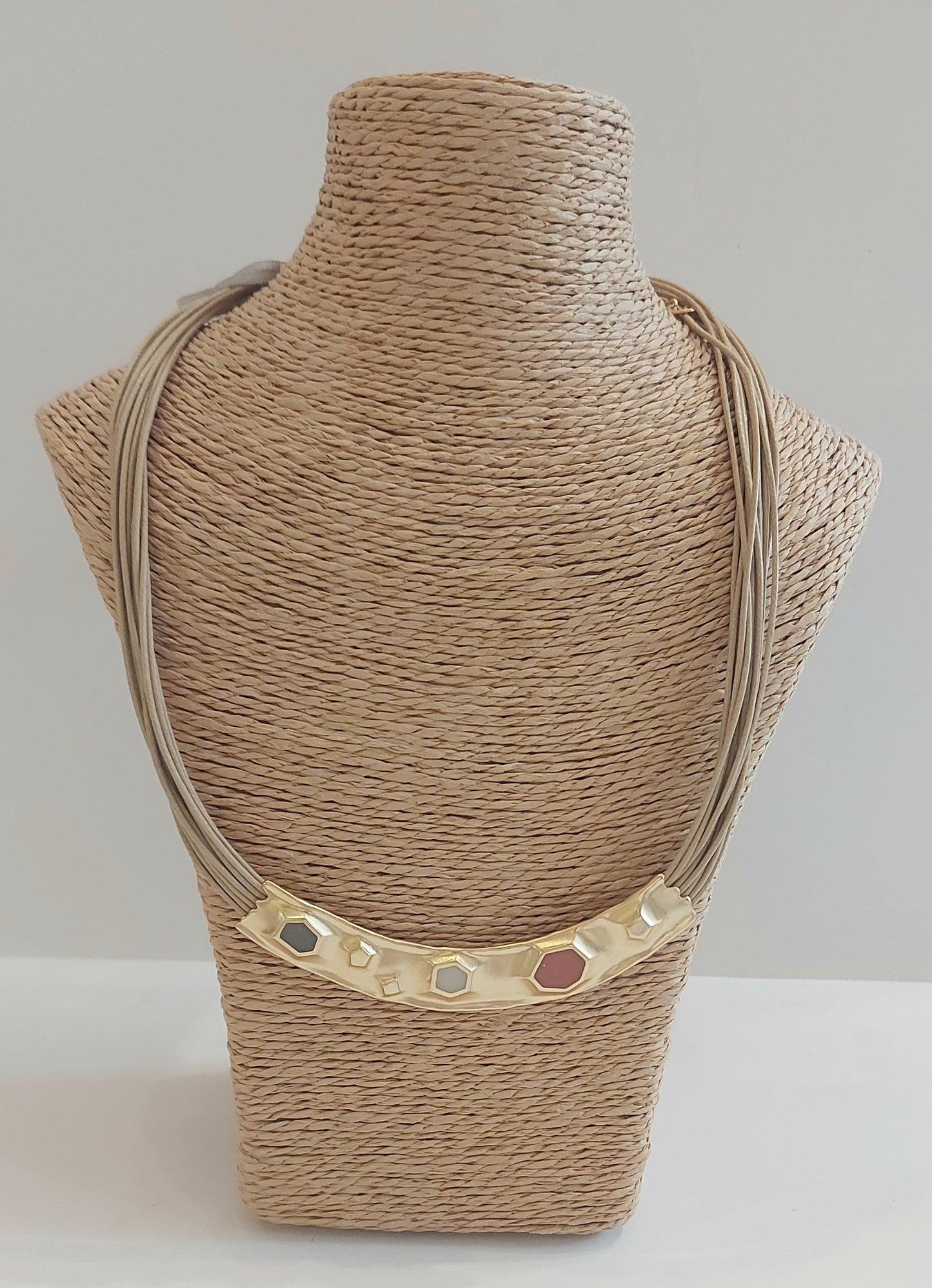Multi-Strand Collar Necklace - Soft Gold/Red/Natural
