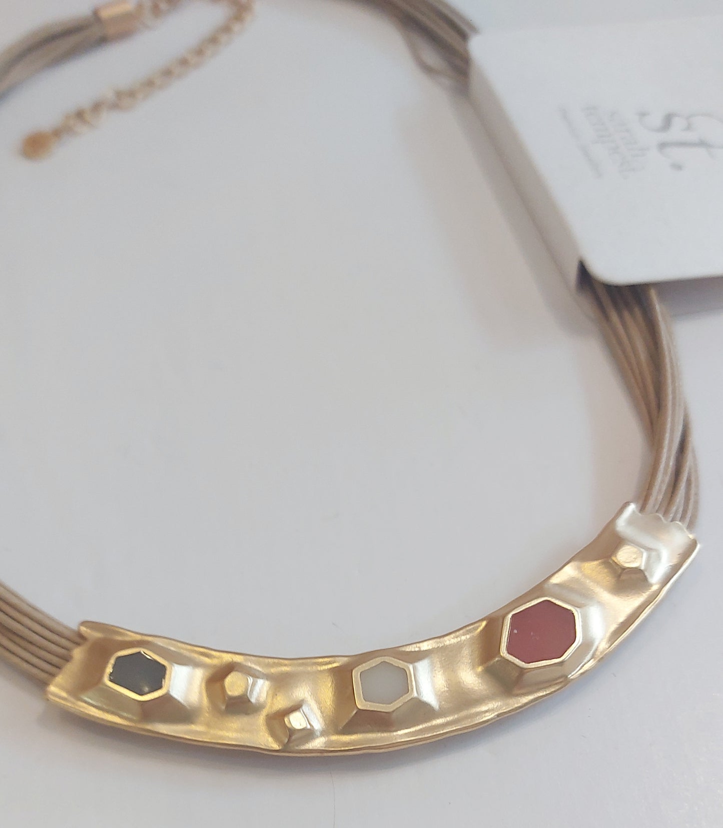 Multi-Strand Collar Necklace - Soft Gold/Red/Natural