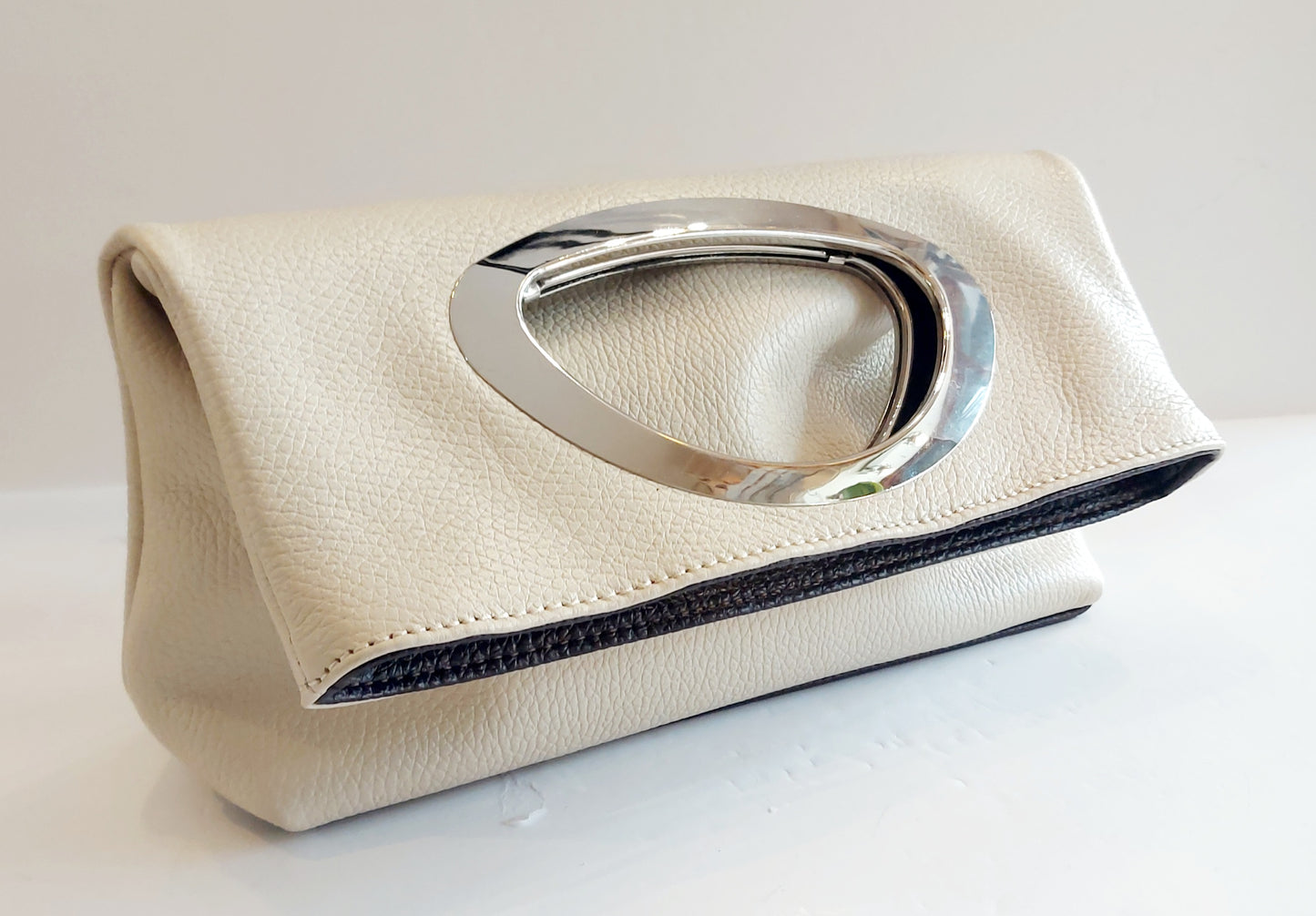 Leather Clutch/Grab Bag - Off-White