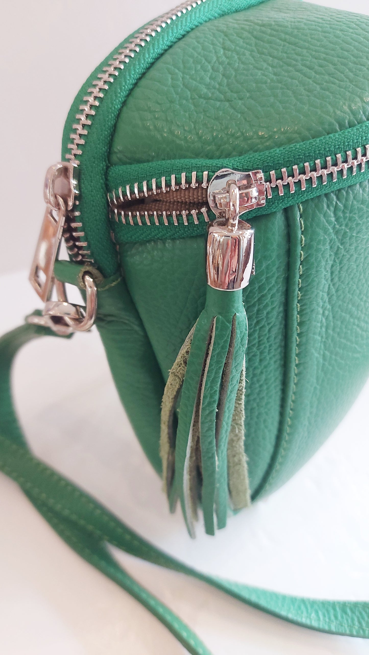 Italian Leather Cross-Body/Mini Shoulder Bag/Pouch - Pea Green