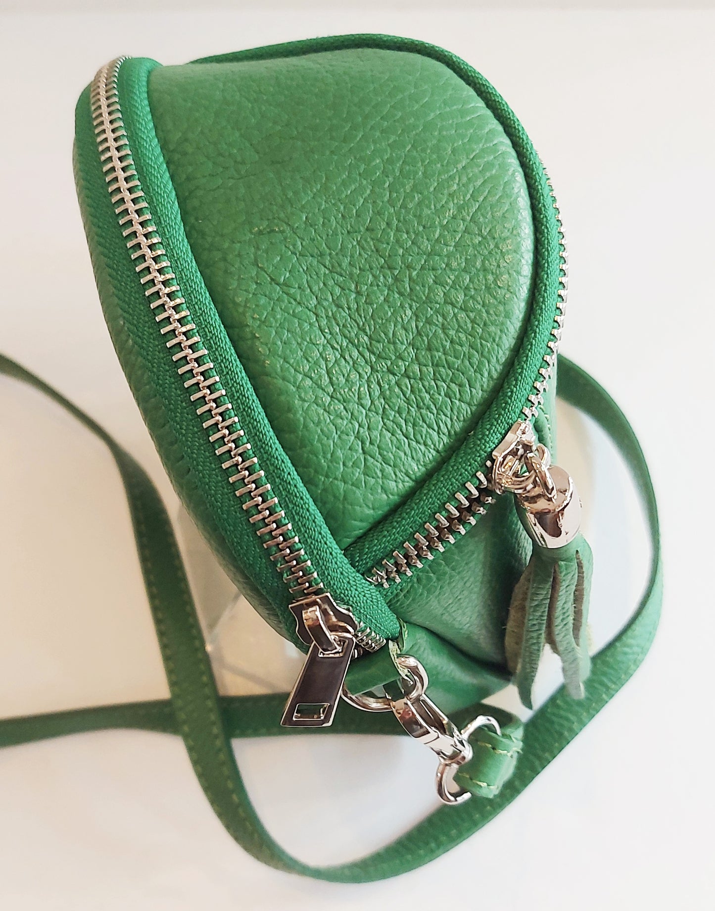 Italian Leather Cross-Body/Mini Shoulder Bag/Pouch - Pea Green