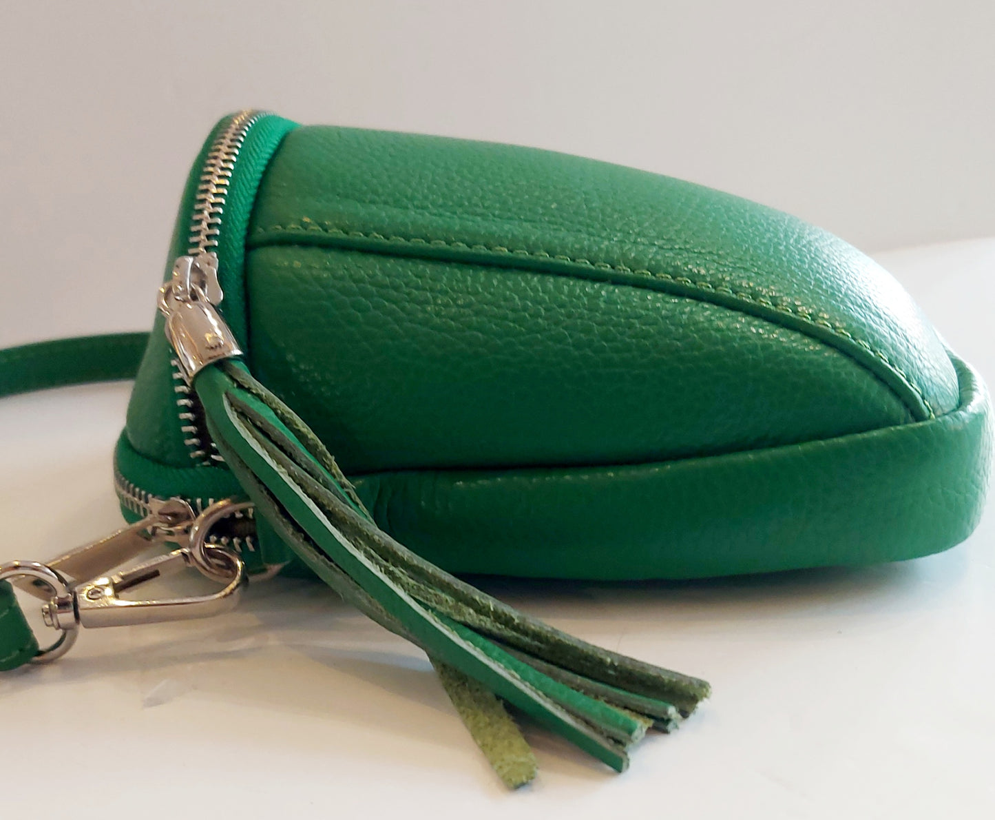 Italian Leather Cross-Body/Mini Shoulder Bag/Pouch - Pea Green