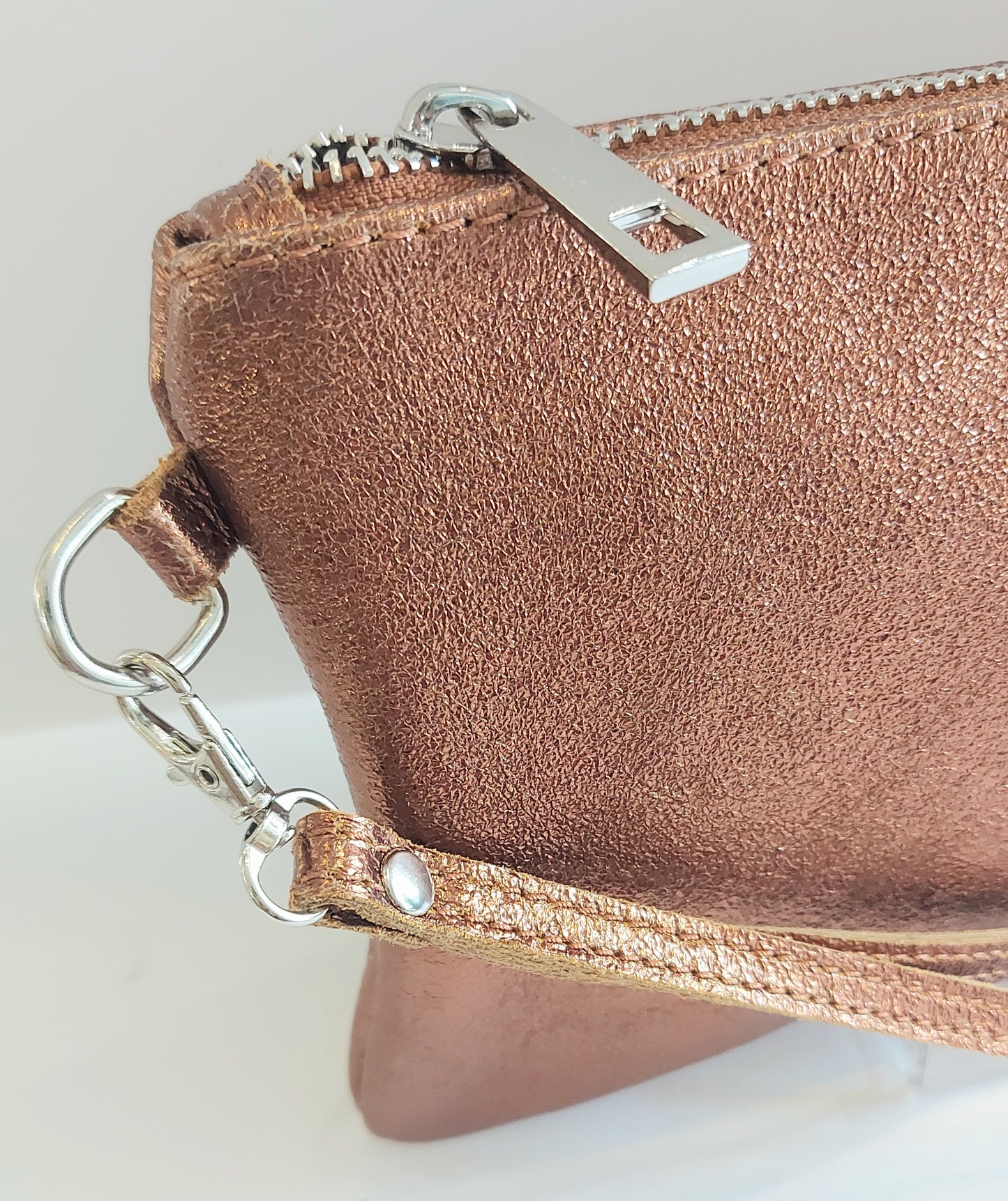 Leather Clutch/Pouch/Wrist Bag - Metallic Copper