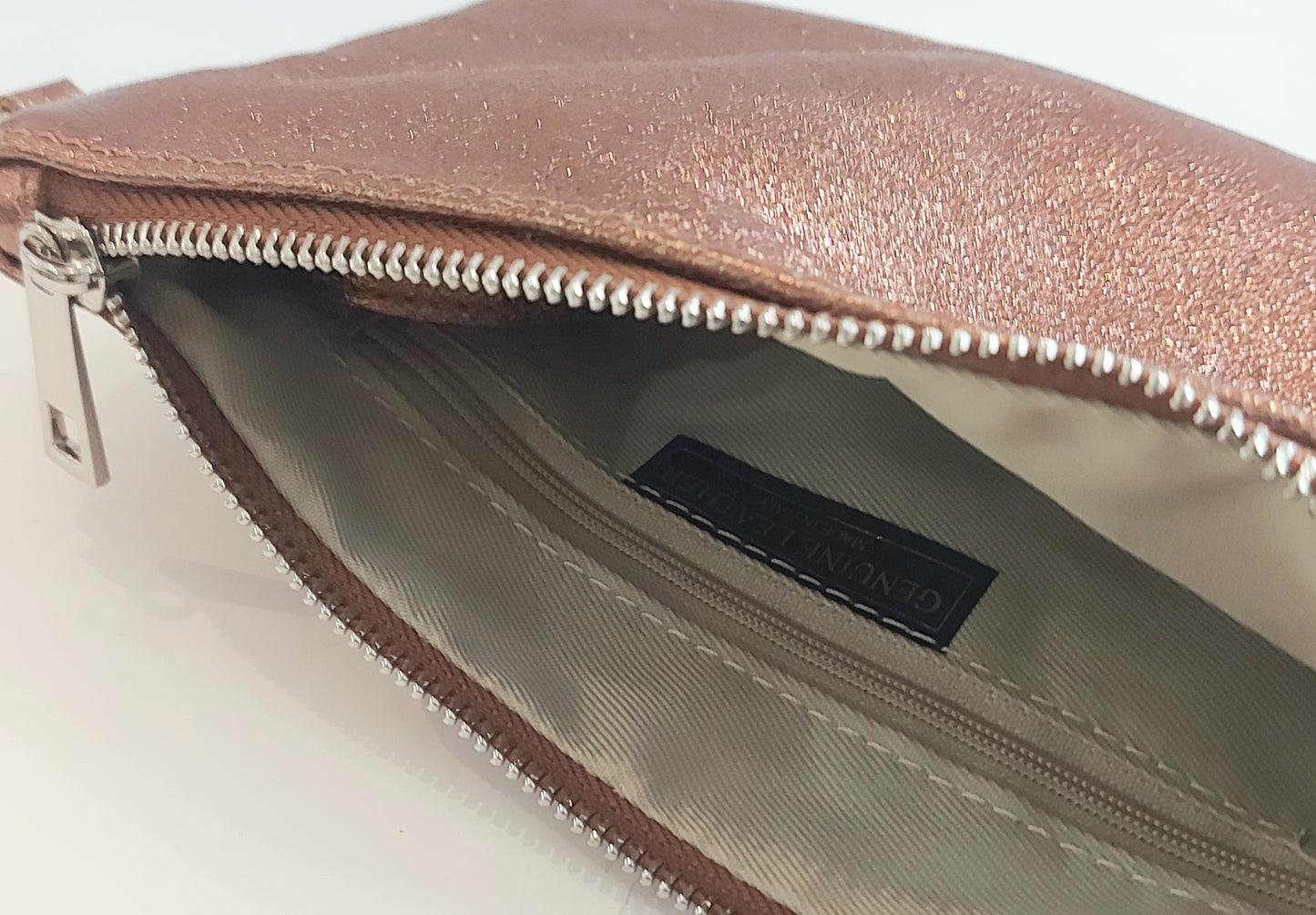 Leather Clutch/Pouch/Wrist Bag - Metallic Copper