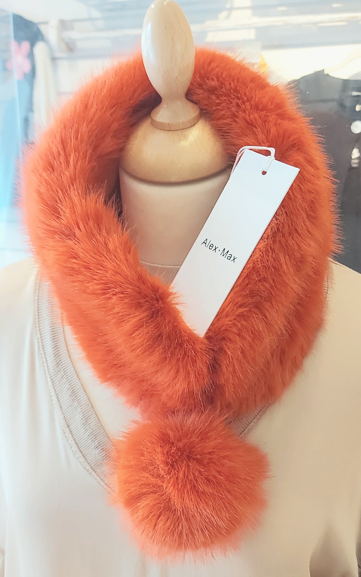 Luxury Faux Fur Scarf/Neck Warmer - Rich Orange