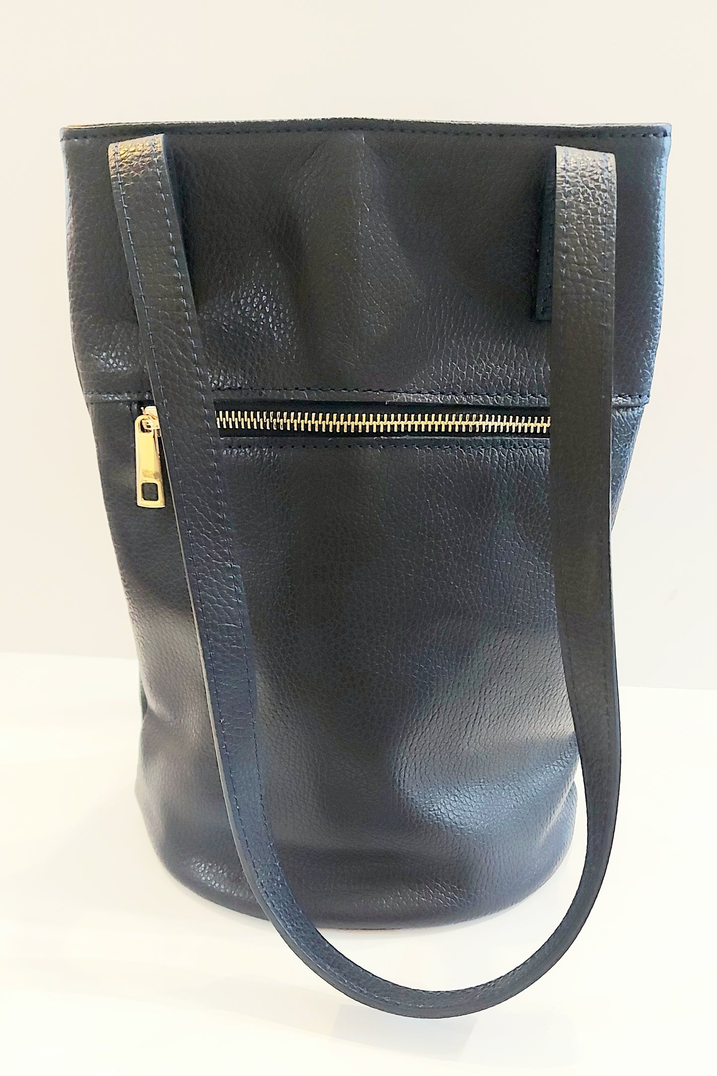 Tall Italian Leather Shoulder/Tote Bag - Navy Blue