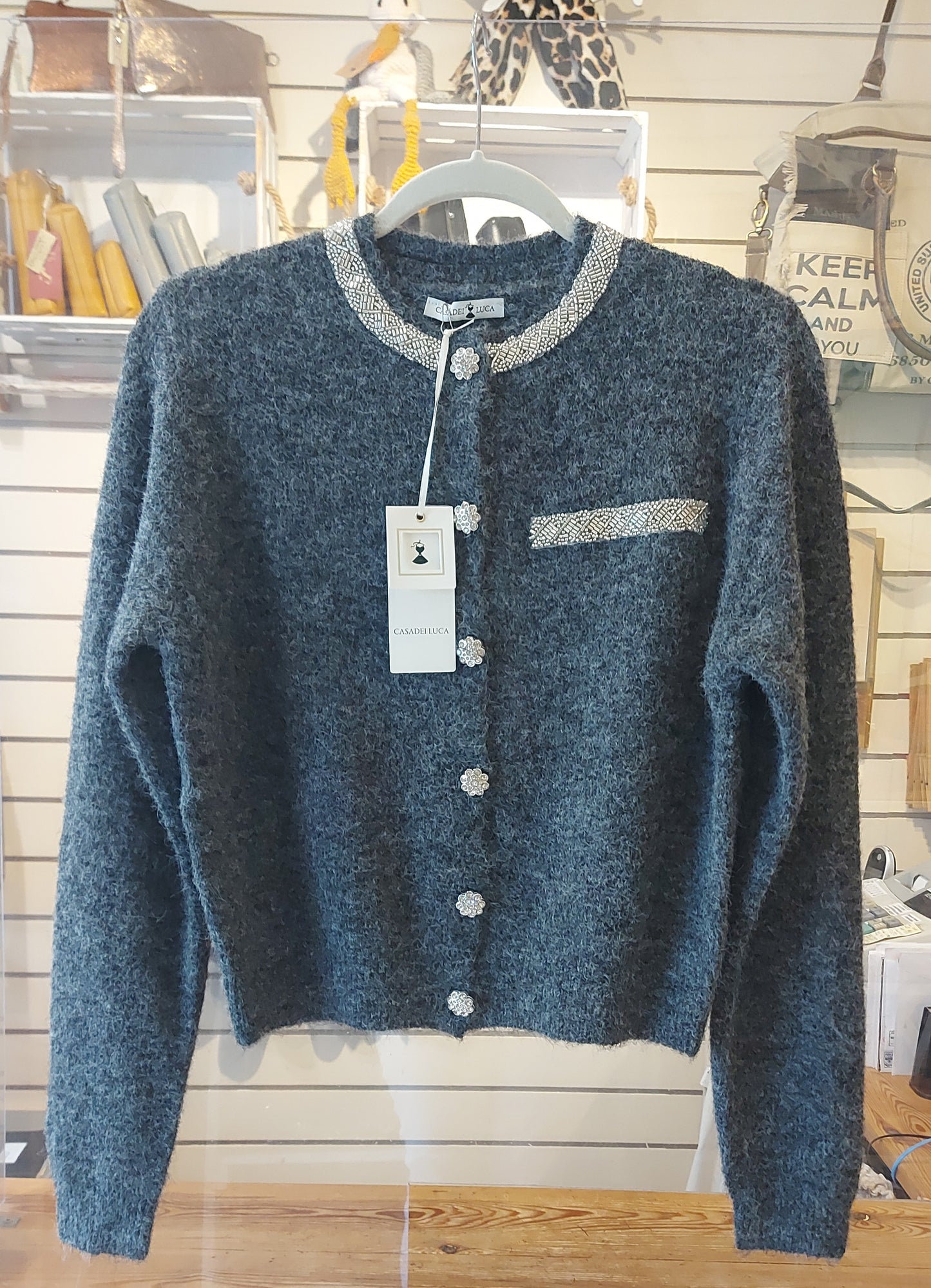 Italian Jewelled Cardigan - Grey