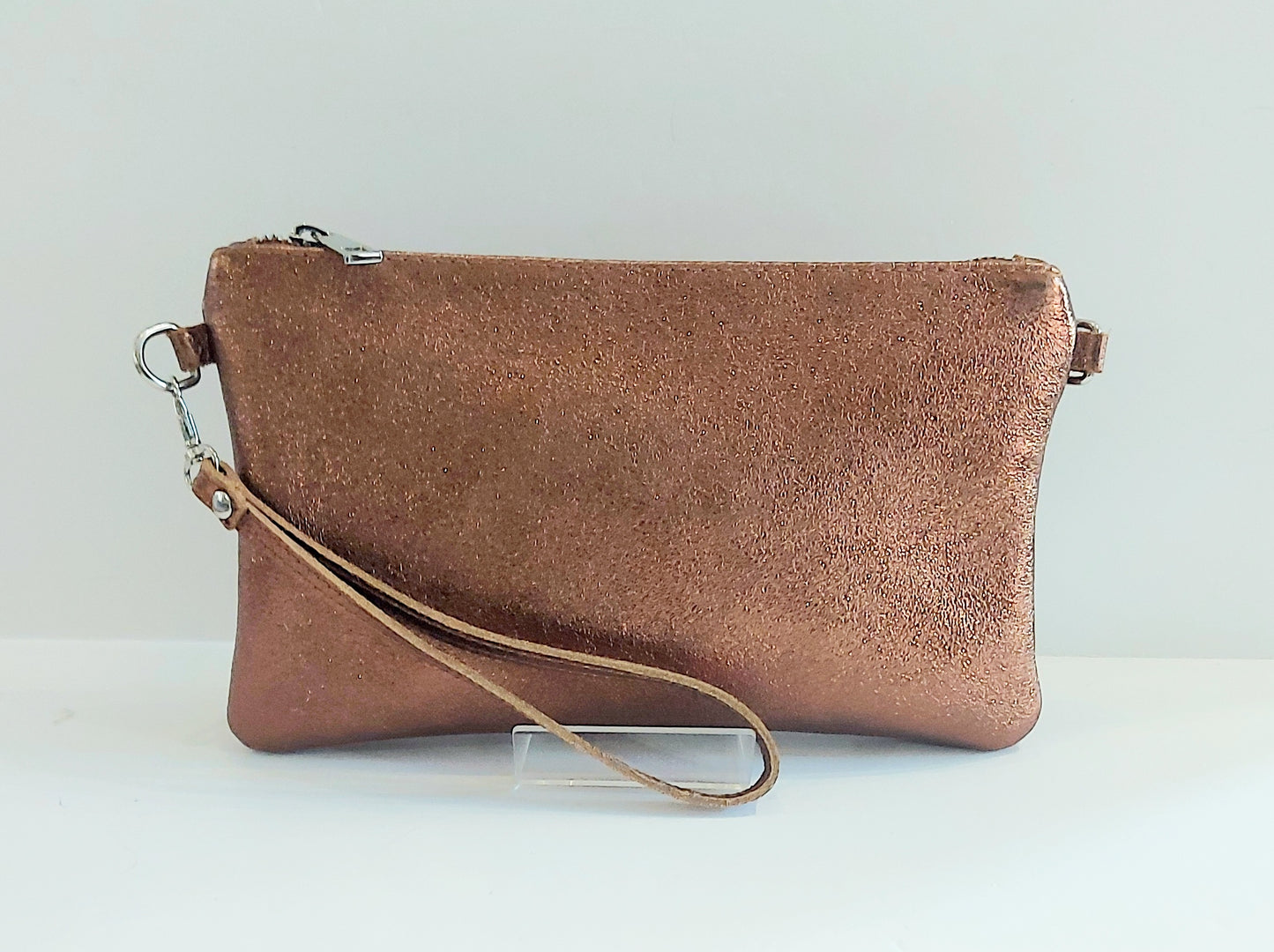 Leather Clutch/Pouch/Wrist Bag - Metallic Copper