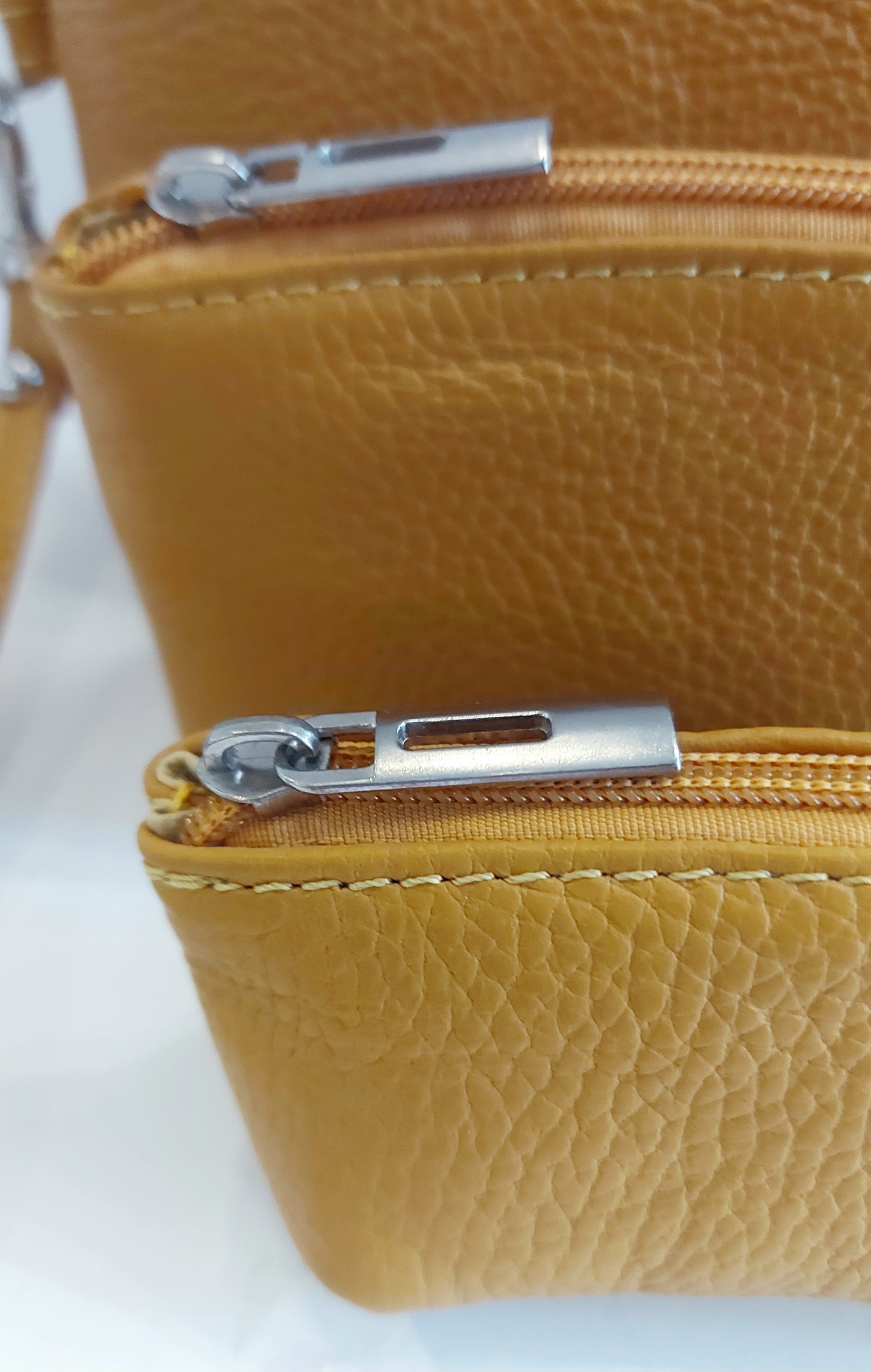 Trio of Leather Make-Up Bags/Pouches - Mustard Yellow