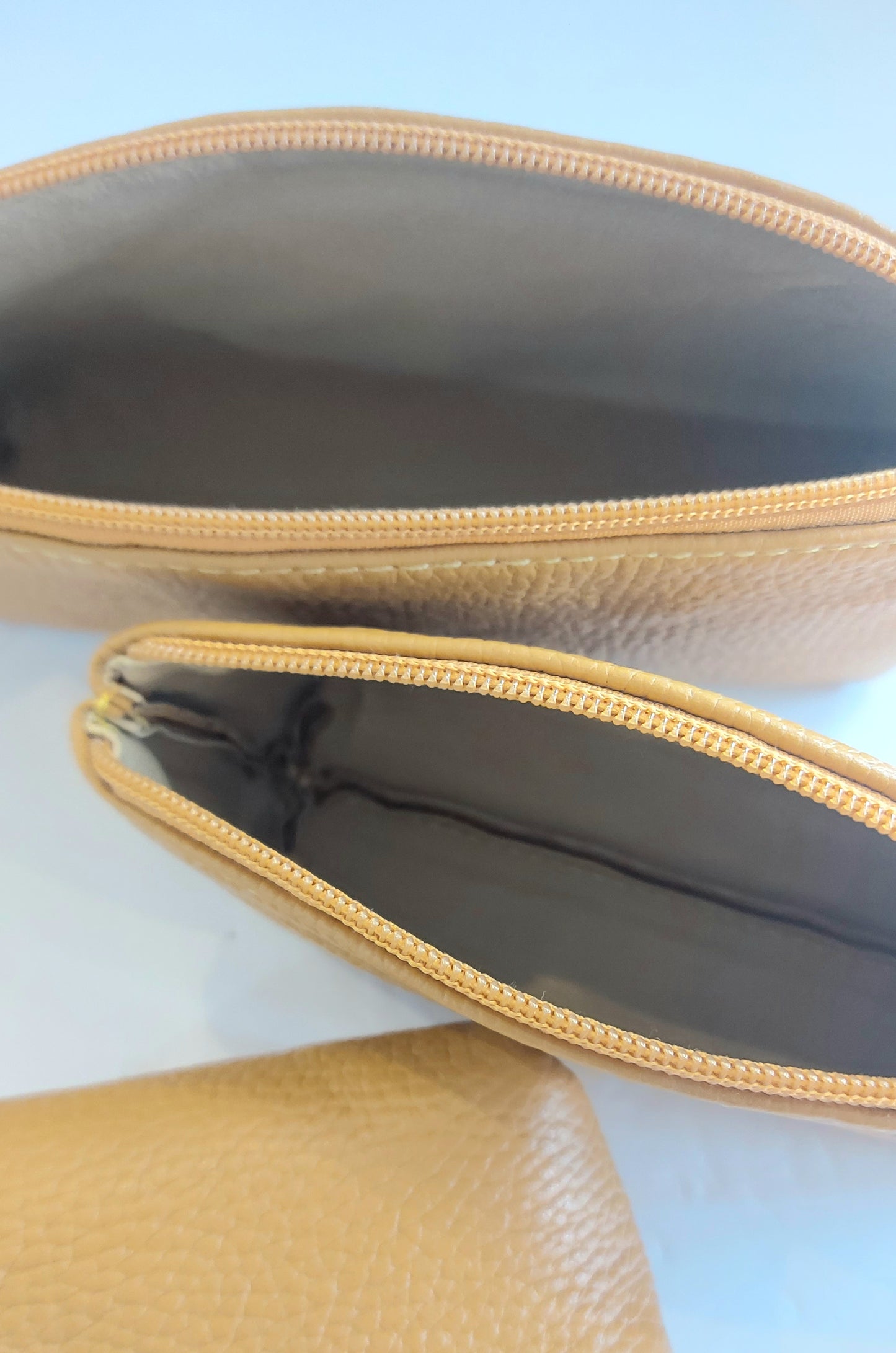 Trio of Leather Make-Up Bags/Pouches - Mustard Yellow