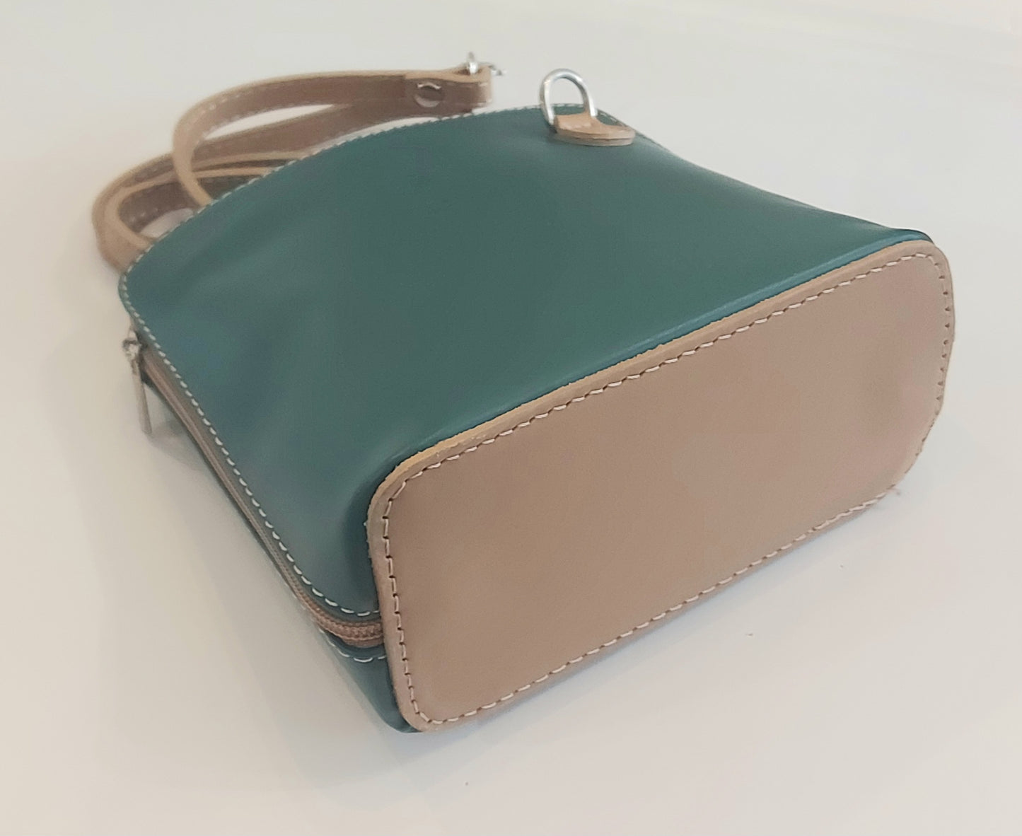 Italian Leather Cross-body/Shoulder Bag - Teal & Tan
