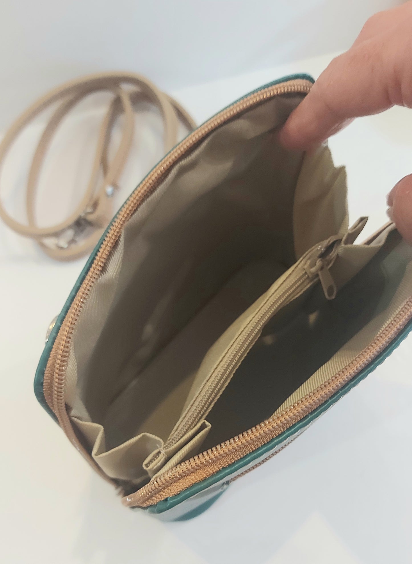Italian Leather Cross-body/Shoulder Bag - Teal & Tan