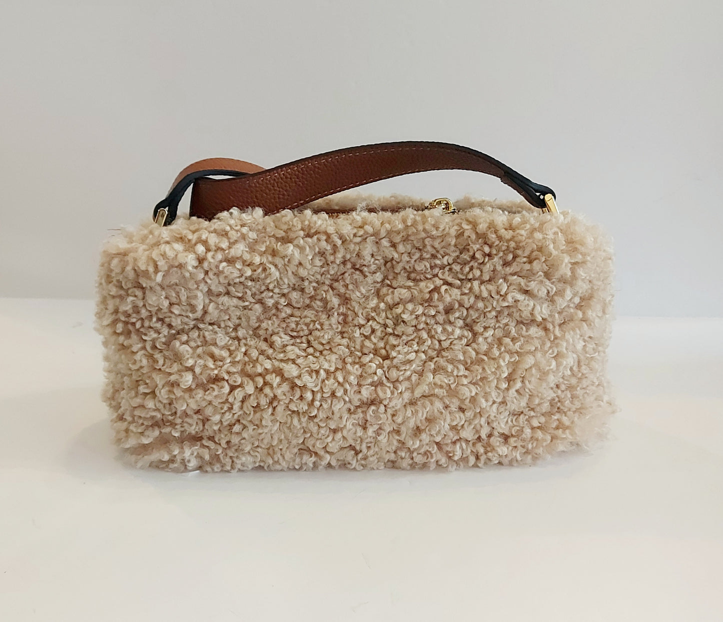 Faux Shearling/Sheepskin Shoulder Bag - Natural & Tan