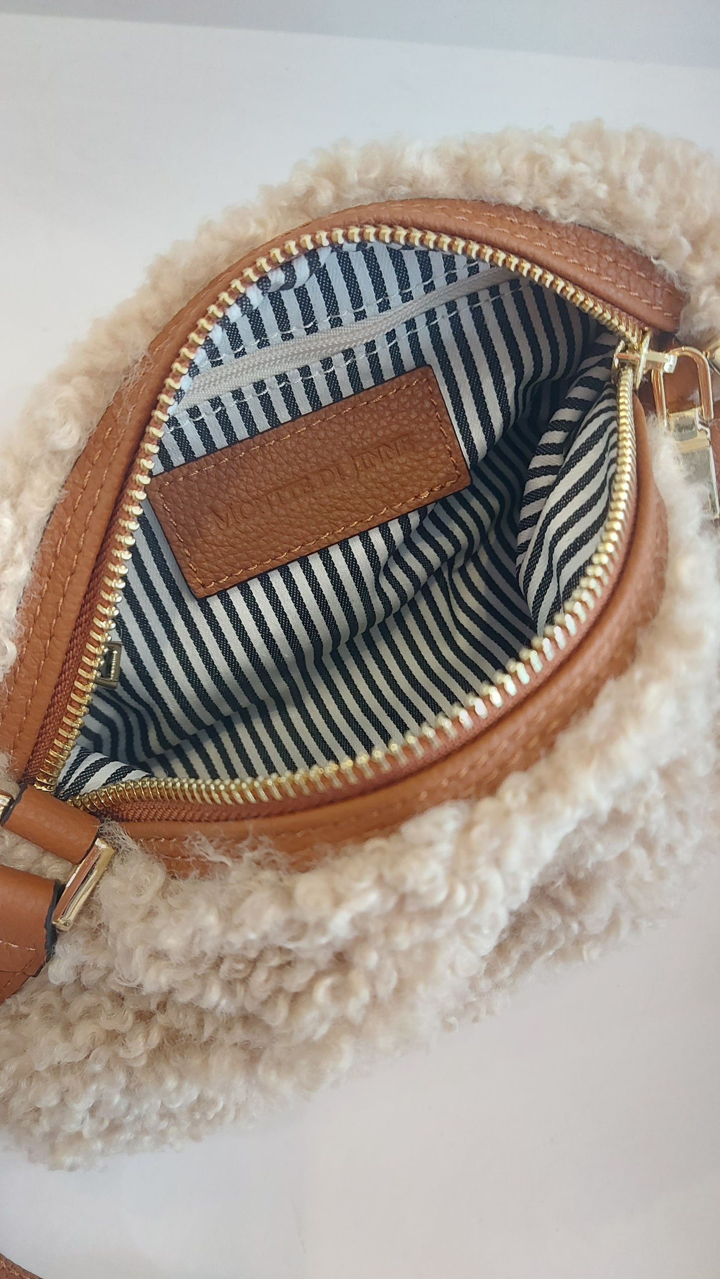 Faux Shearling/Sheepskin Shoulder Bag - Natural & Tan
