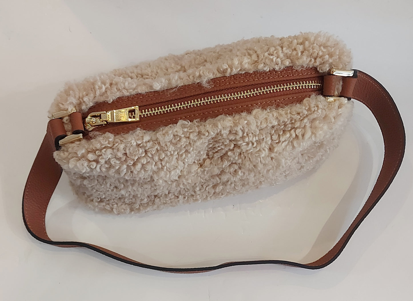 Faux Shearling/Sheepskin Shoulder Bag - Natural & Tan