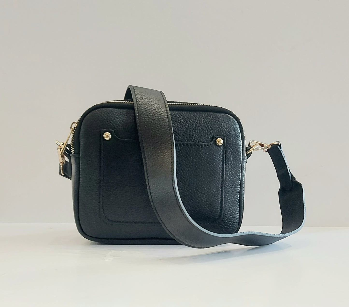 Italian Leather Shoulder/Cross-Body Bag - Black