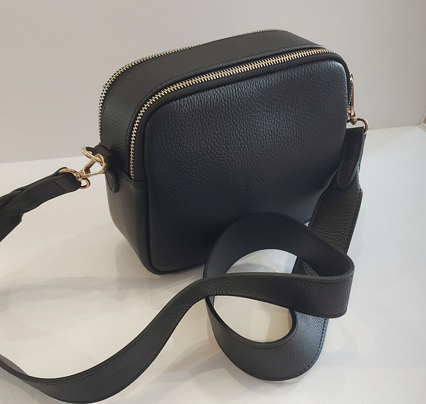 Italian Leather Shoulder/Cross-Body Bag - Black