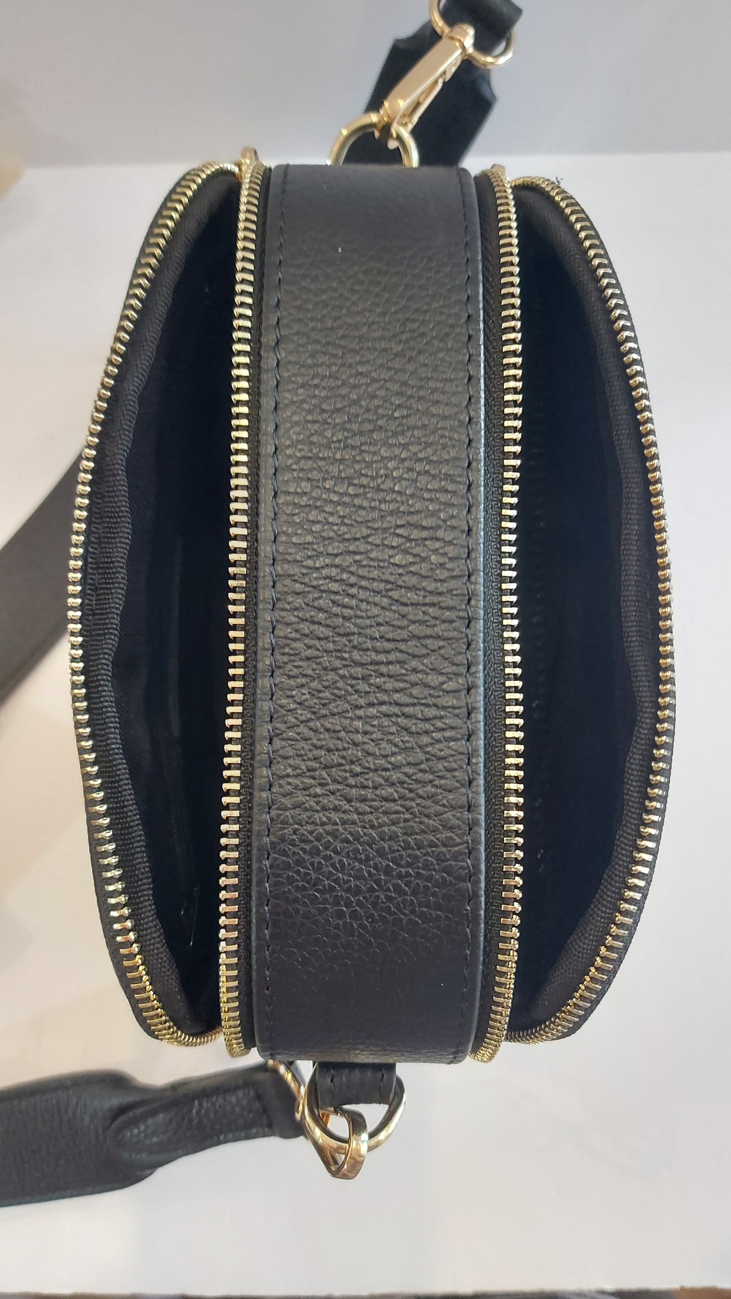 Italian Leather Shoulder/Cross-Body Bag - Black