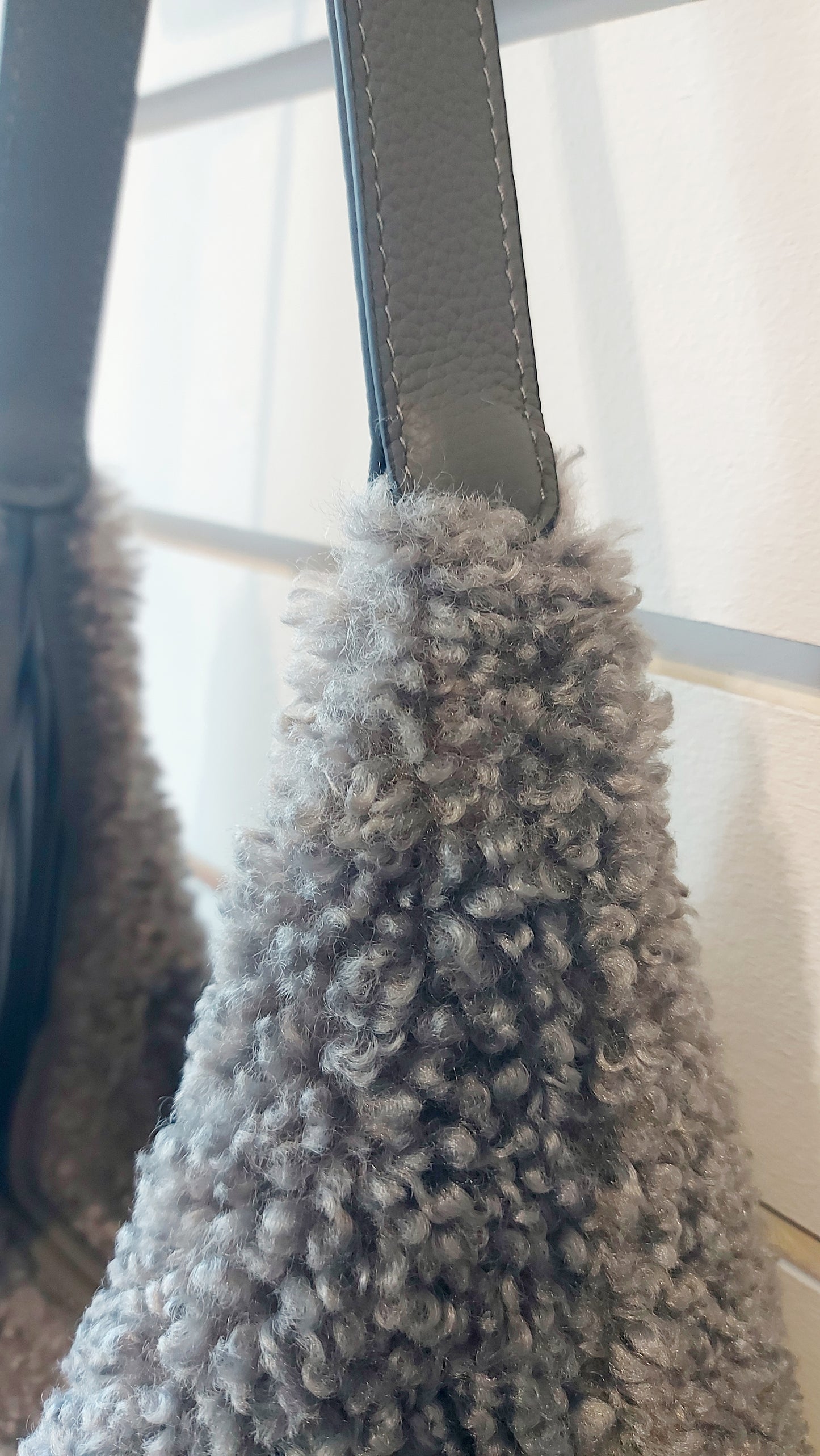 Faux Shearling Shoulder Bag - Grey or Natural