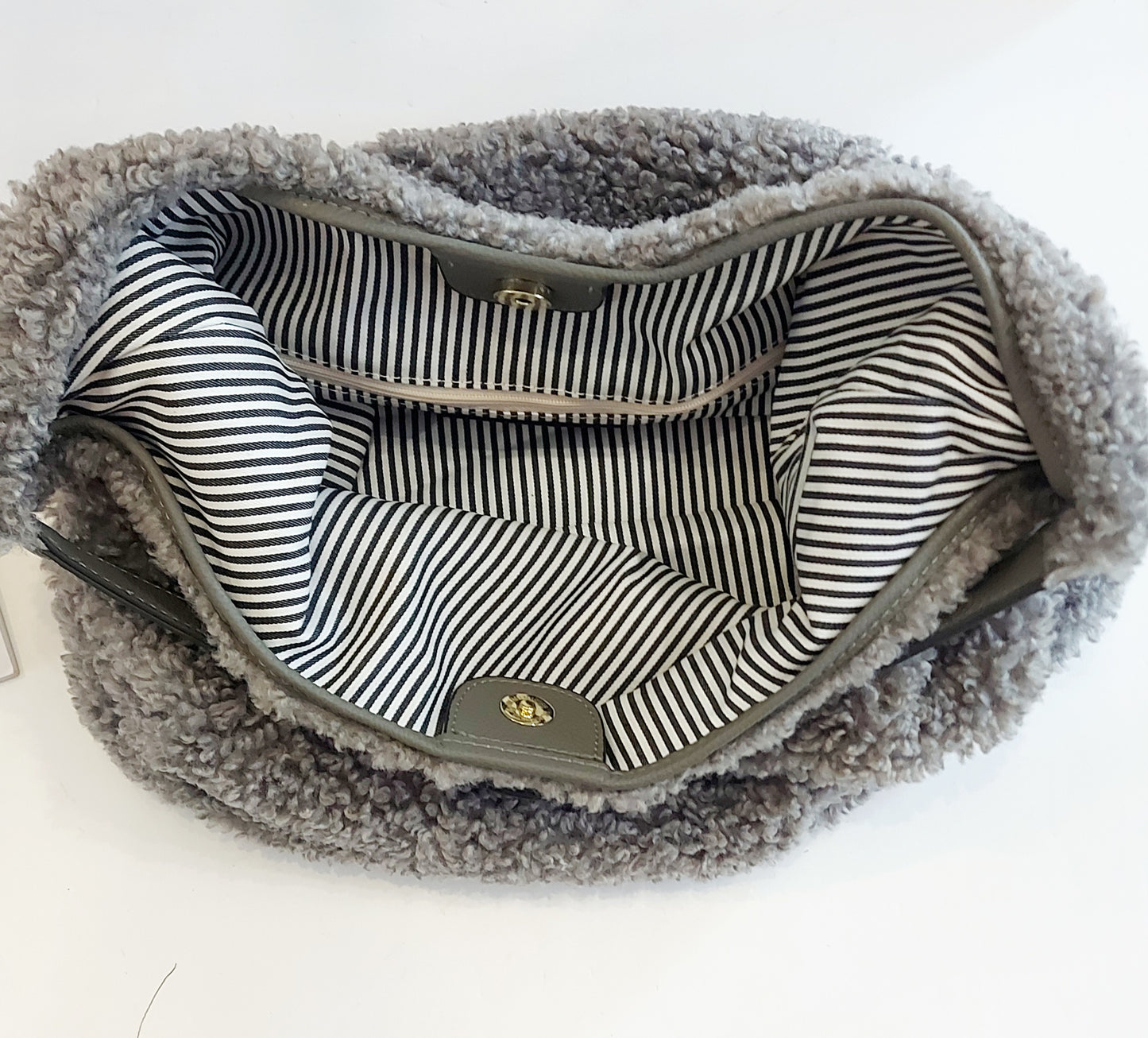 Faux Shearling Shoulder Bag - Grey or Natural
