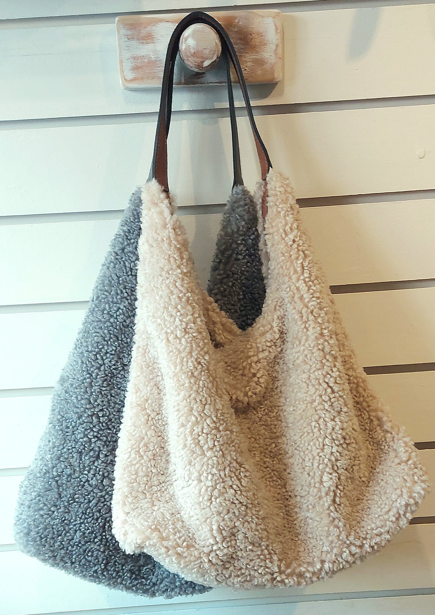 Faux Shearling Shoulder Bag - Grey or Natural
