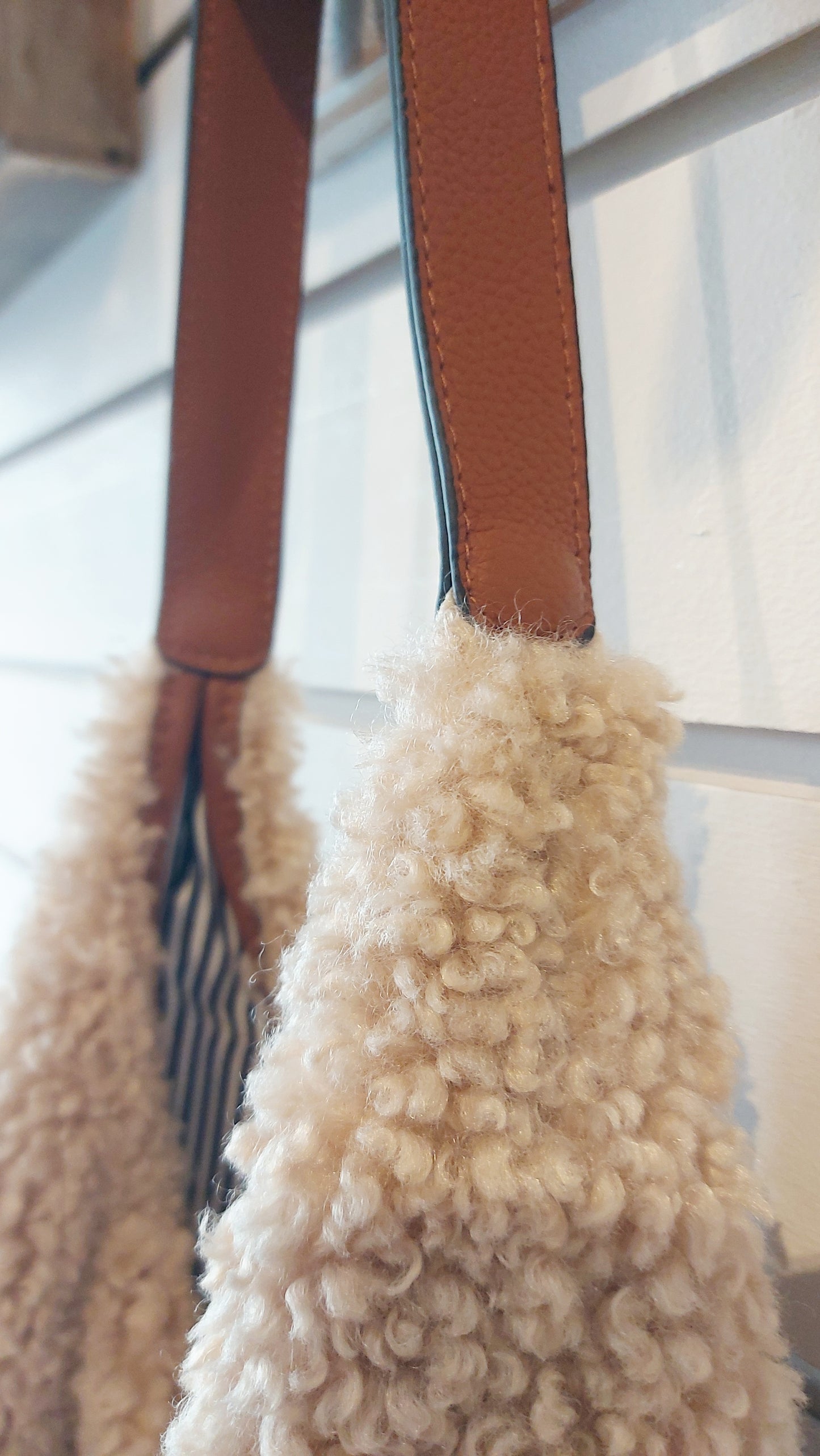 Faux Shearling Shoulder Bag - Grey or Natural
