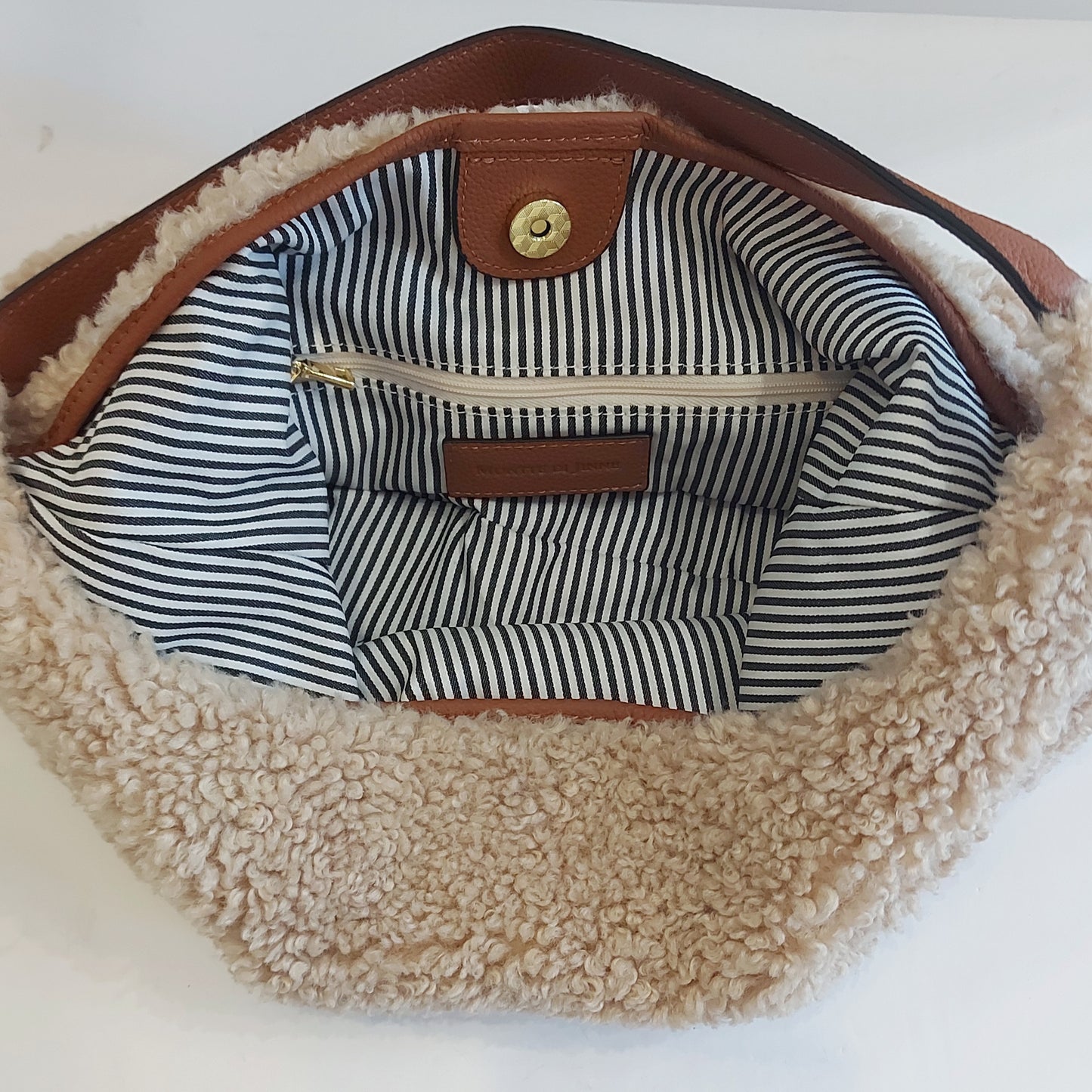 Faux Shearling Shoulder Bag - Grey or Natural