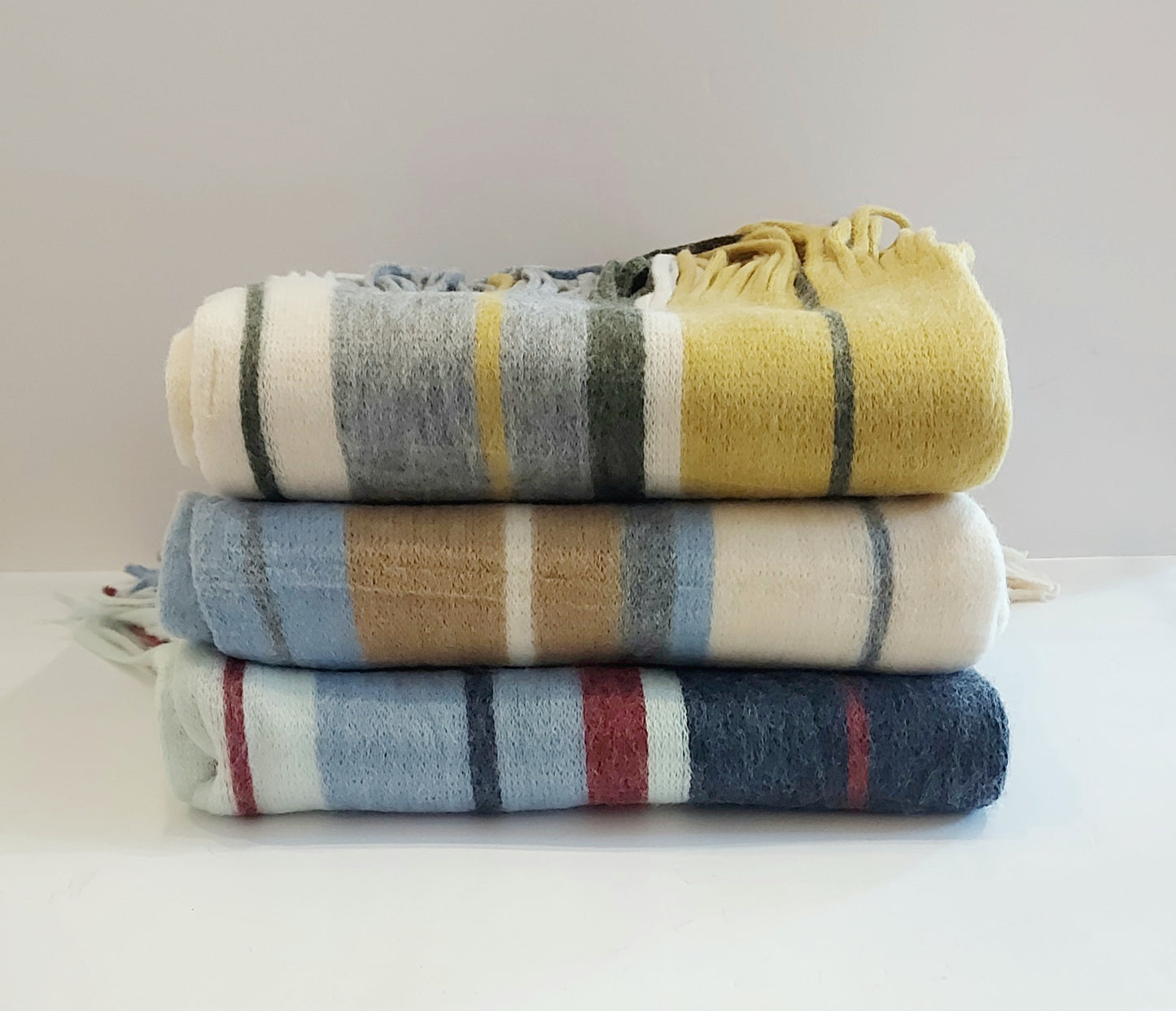 Long Striped Scarf - Pastels: Mustard/Camel/Navy