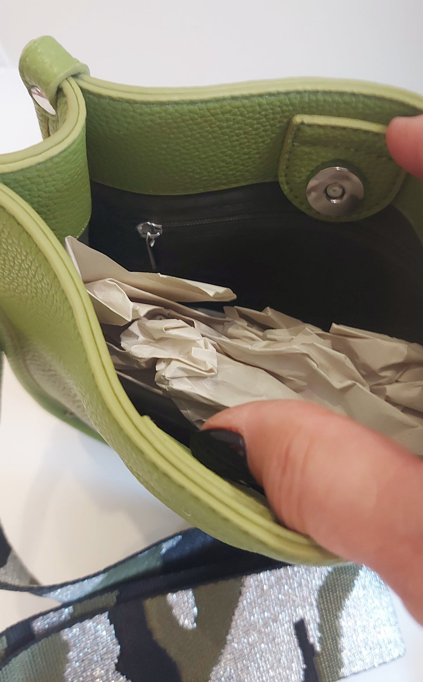 Synthetic Shoulder/Cross-Body Bag - Lime Green