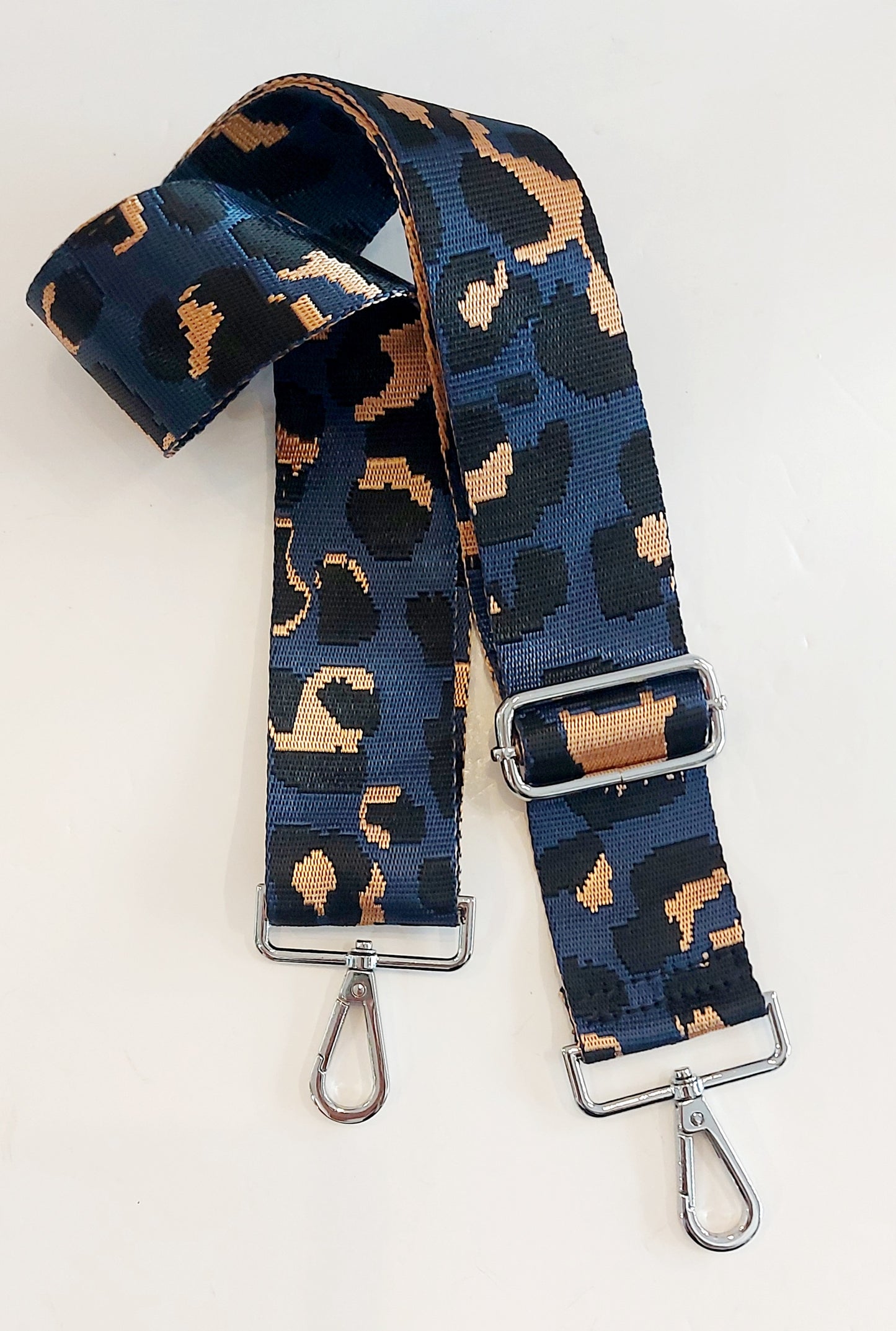Animal Print Bag Strap - Black/Navy/Tan