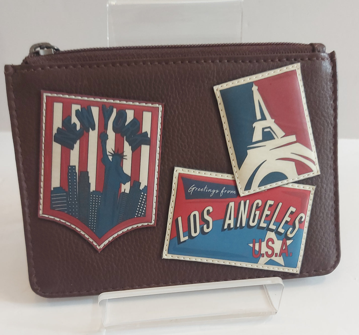 Leather Coin/Card Purse - Travel Theme