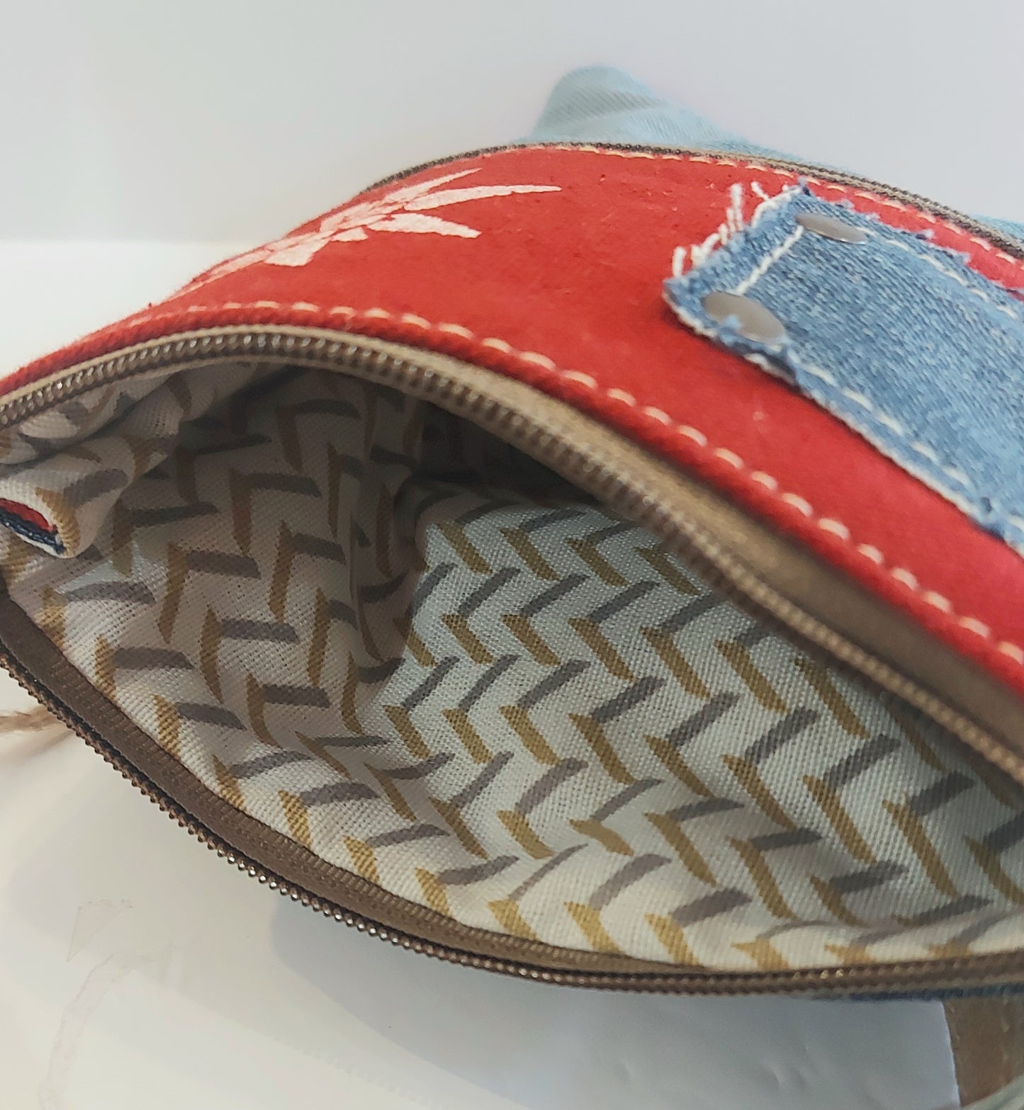Denim & Leather Shoulder Bag/Cross-Body Bag - Red, White & Blue