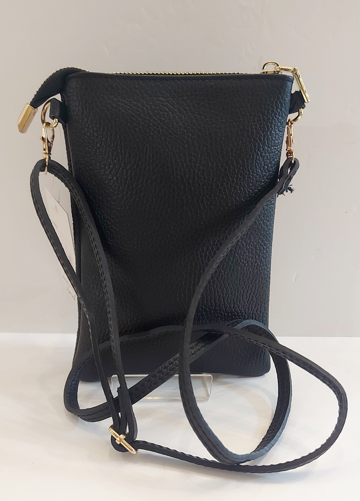 Leather Mini Shoulder/Cross-Body/Phone Bag - Black & Tiger Animal Print