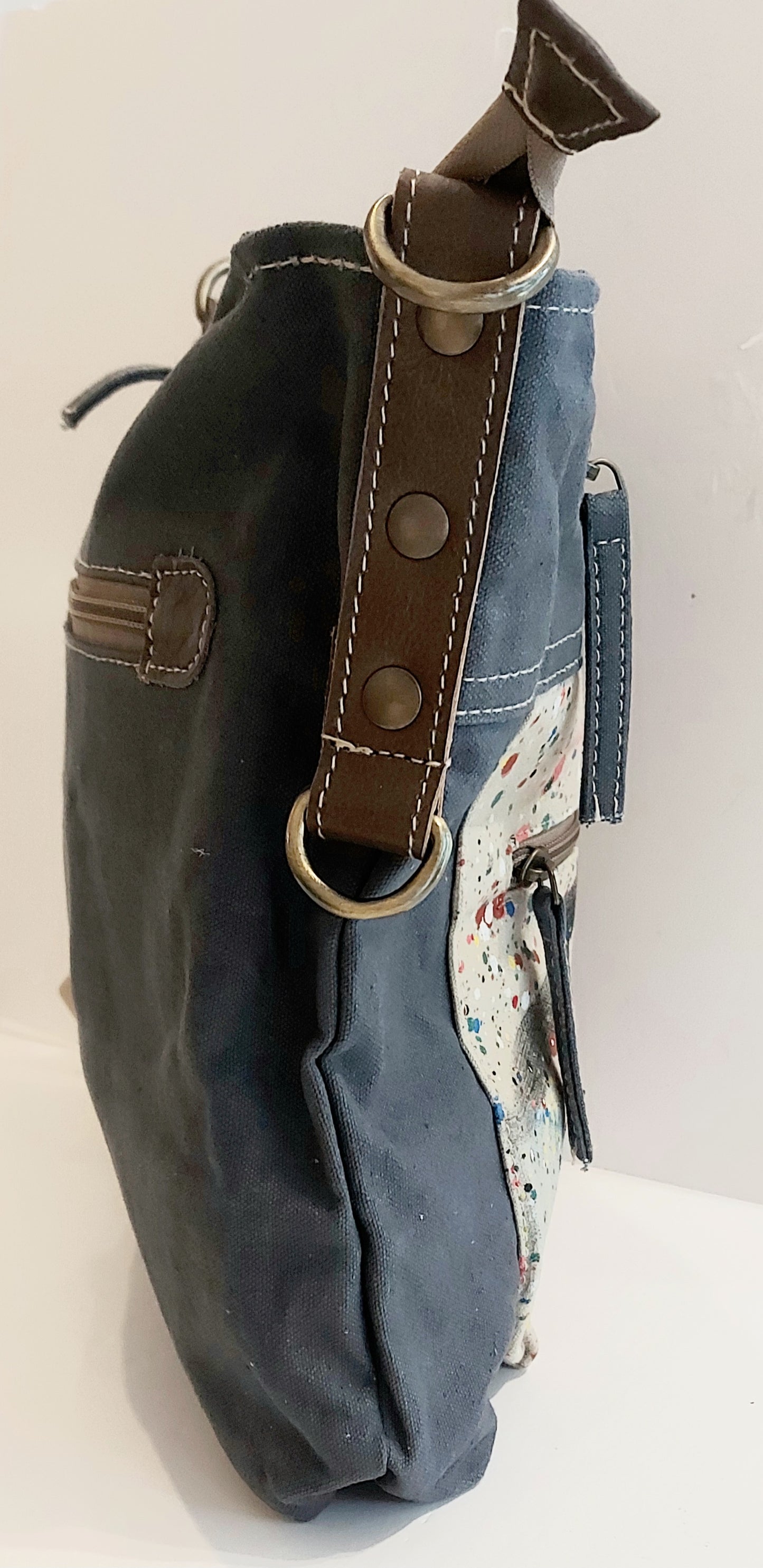 Leather & Canvas Cross-Body/Shoulder Bag - Paint Splash