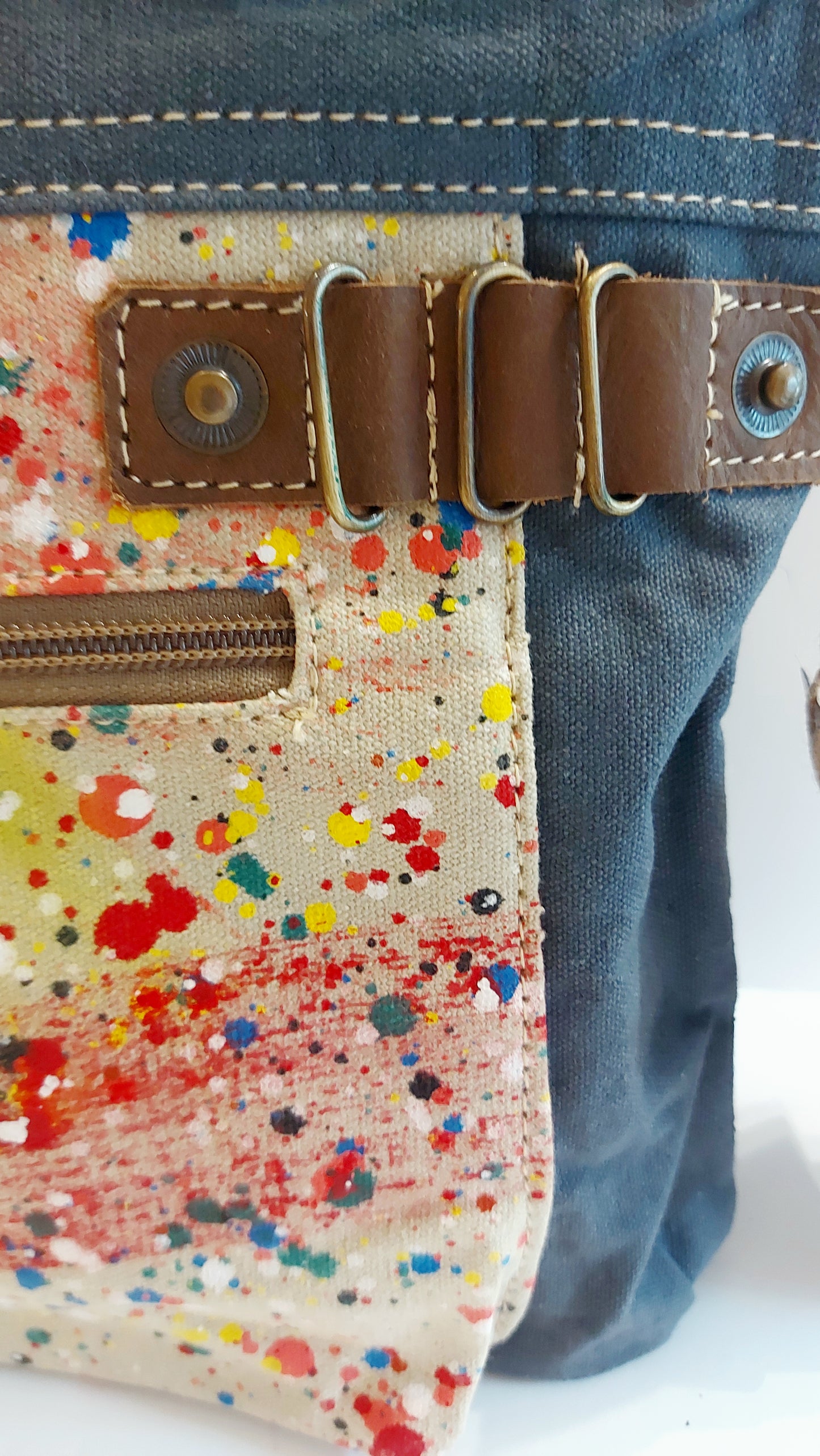 Leather & Canvas Cross-Body/Shoulder Bag - Paint Splash