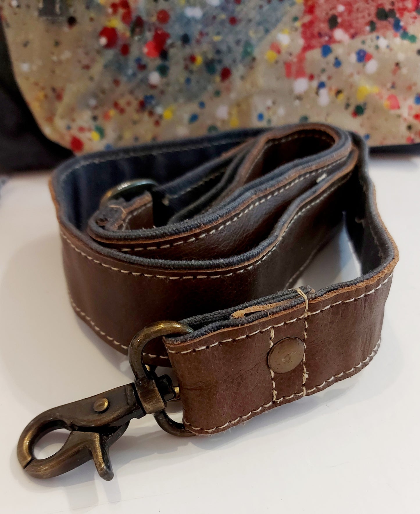 Leather & Canvas Cross-Body/Shoulder Bag - Paint Splash