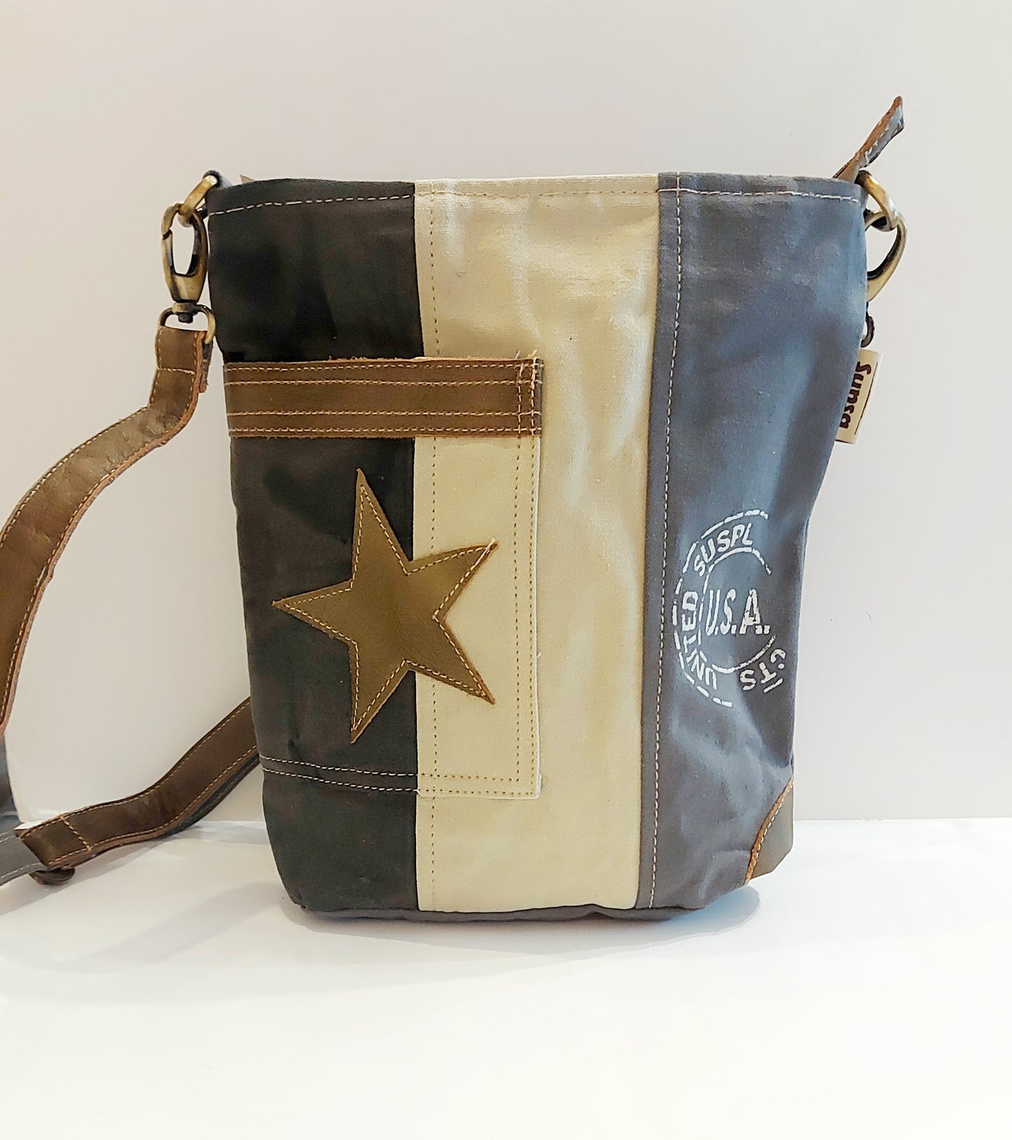 Leather & Canvas Cross-Body/Shoulder Bag - Star