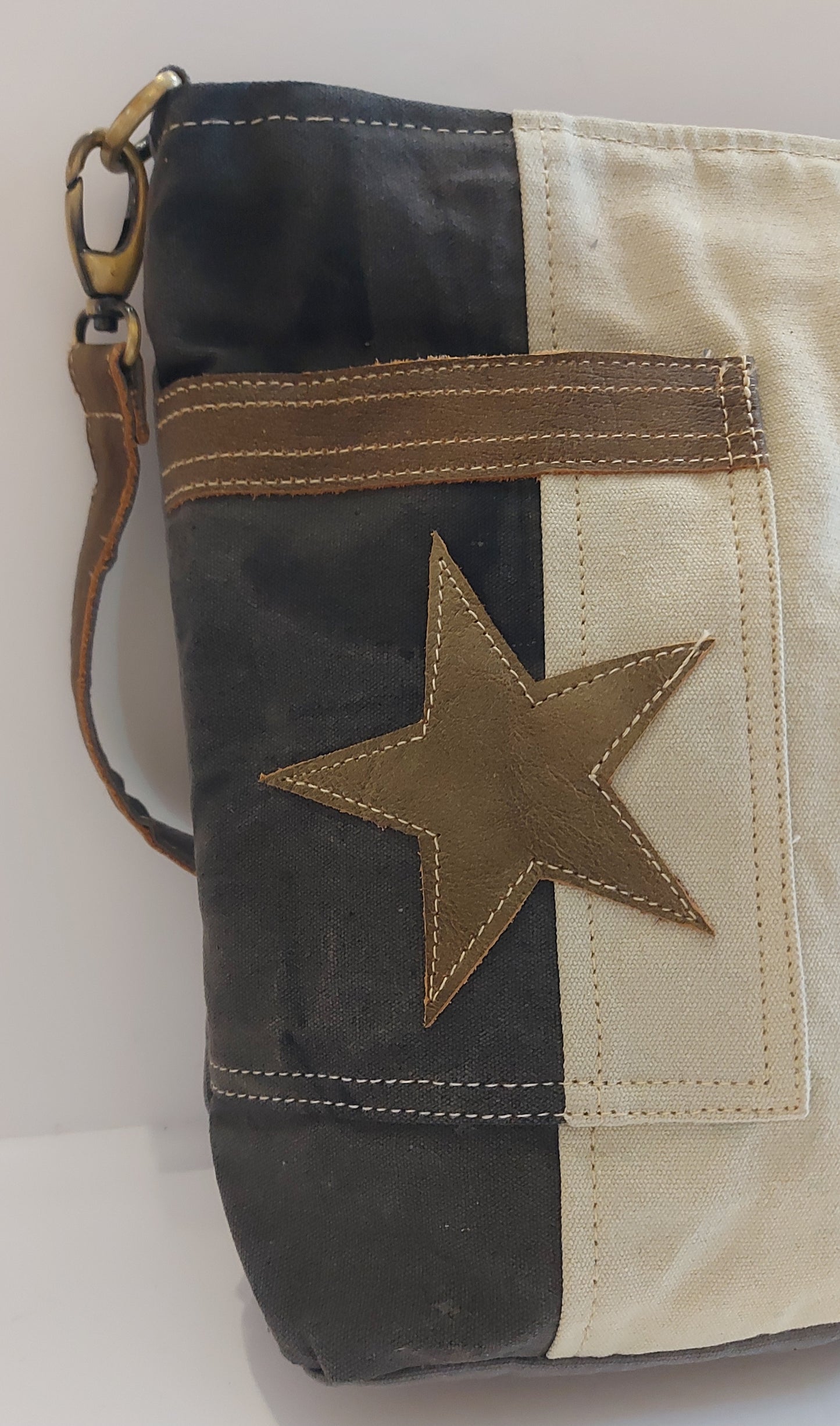 Leather & Canvas Cross-Body/Shoulder Bag - Star