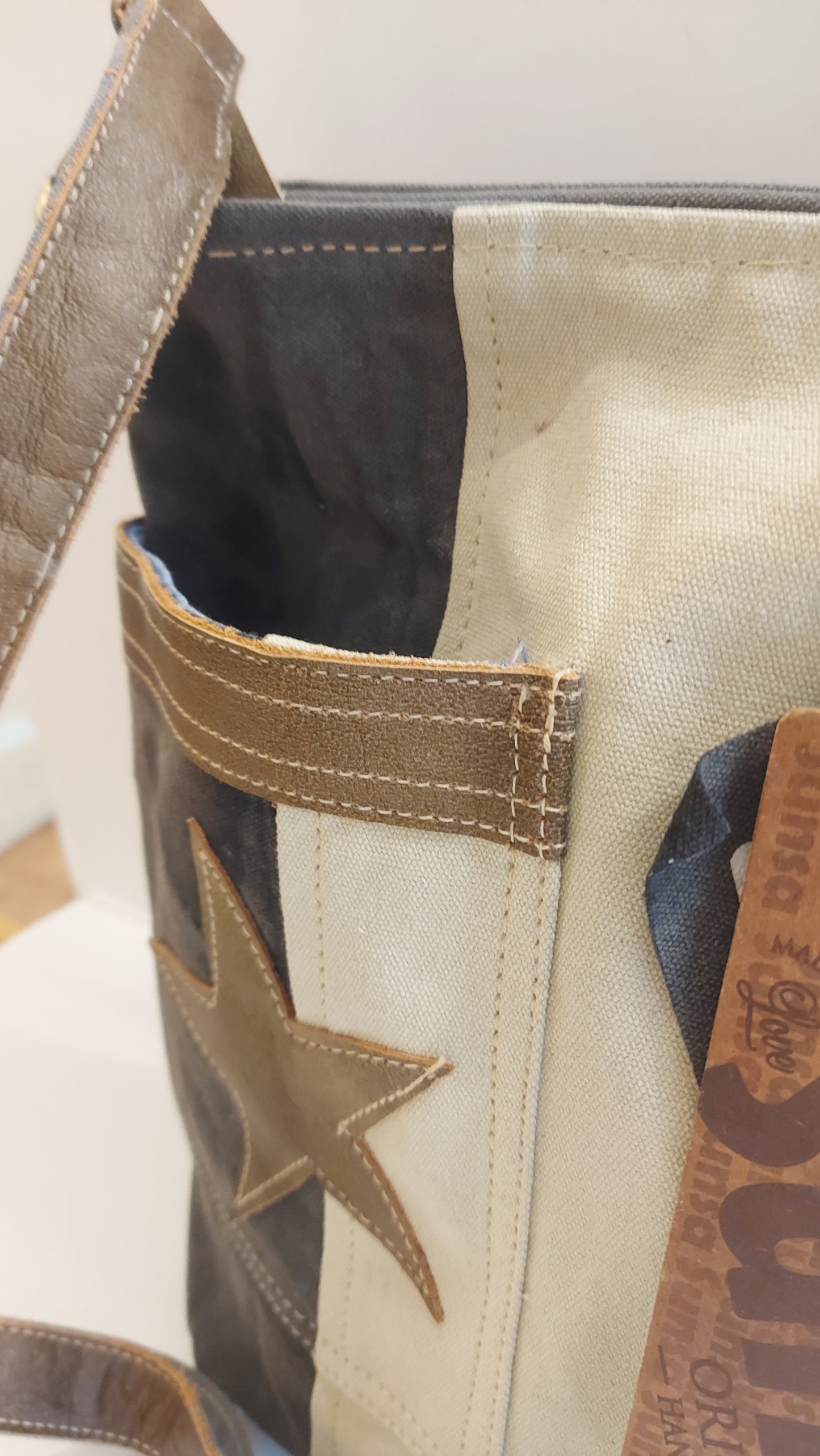Leather & Canvas Cross-Body/Shoulder Bag - Star